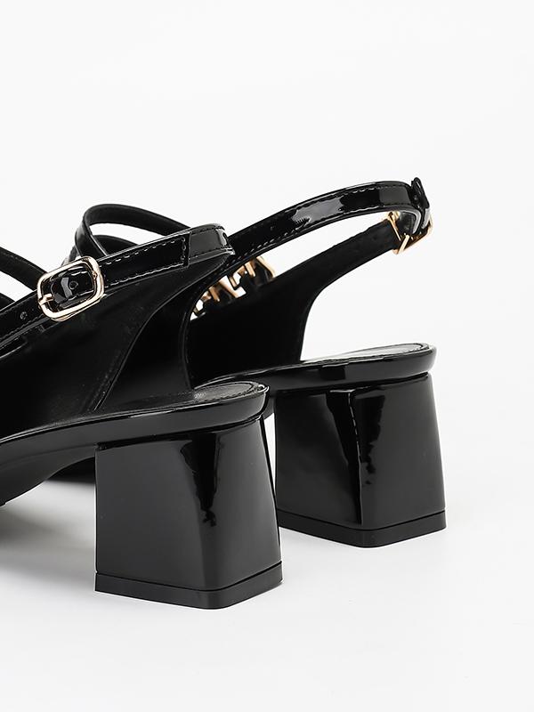 Belt Buckle Pointed-Toe Split-Joint Slider Sandals Product Image