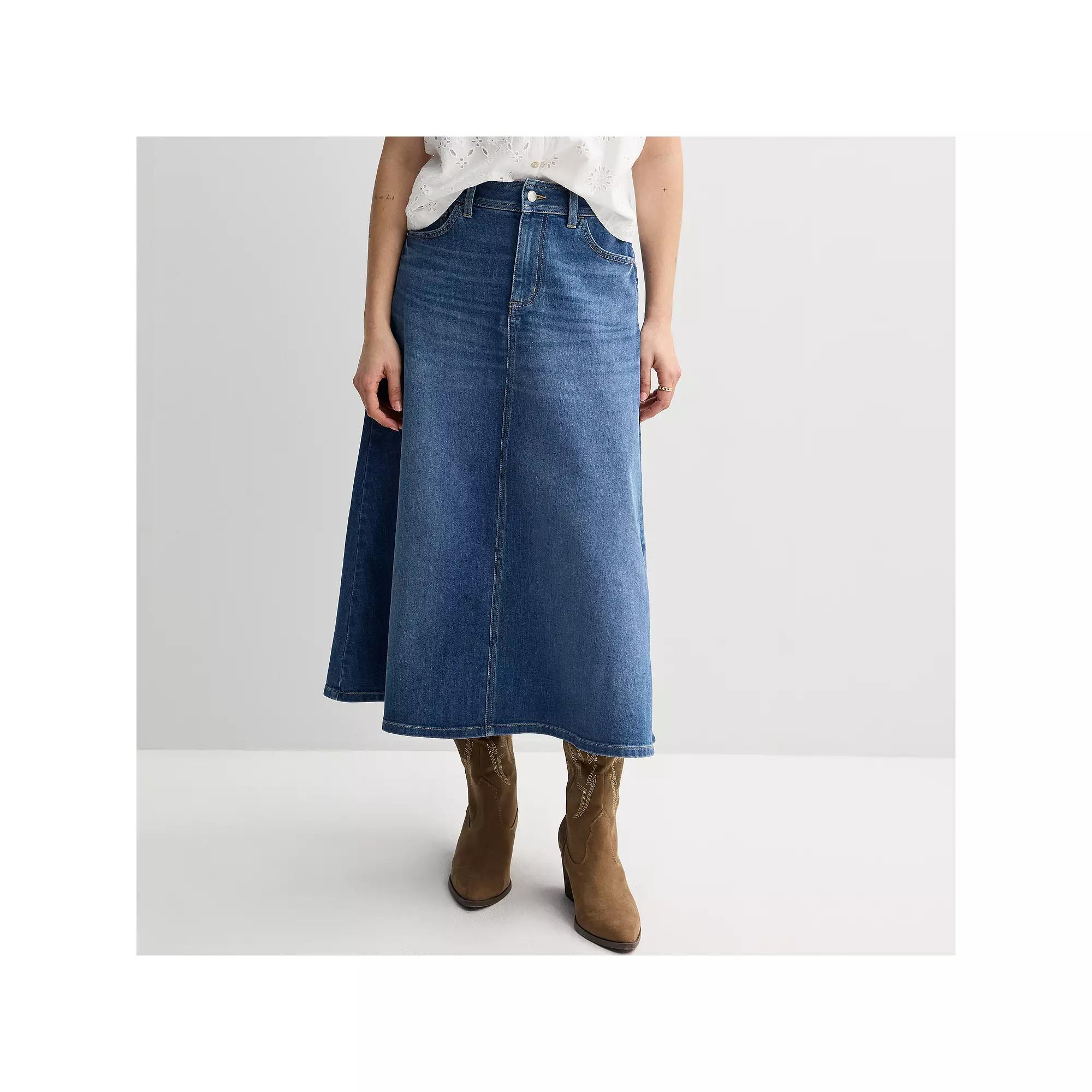 Women's Sonoma Goods For Life® Denim A-Line Midi Skirt, Size: 0, Medium Blue Product Image