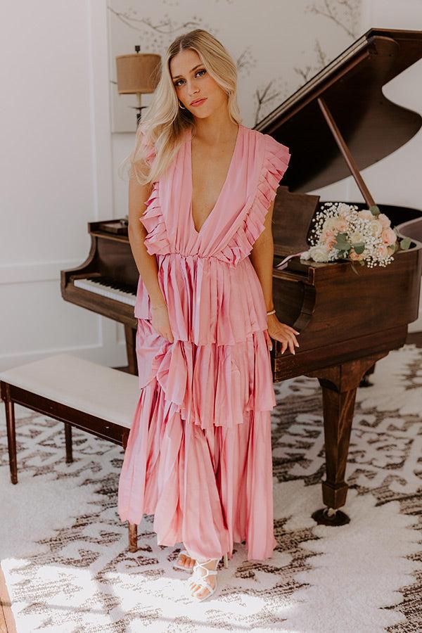 Seeking Champagne Pleated Maxi Dress In Blush Product Image