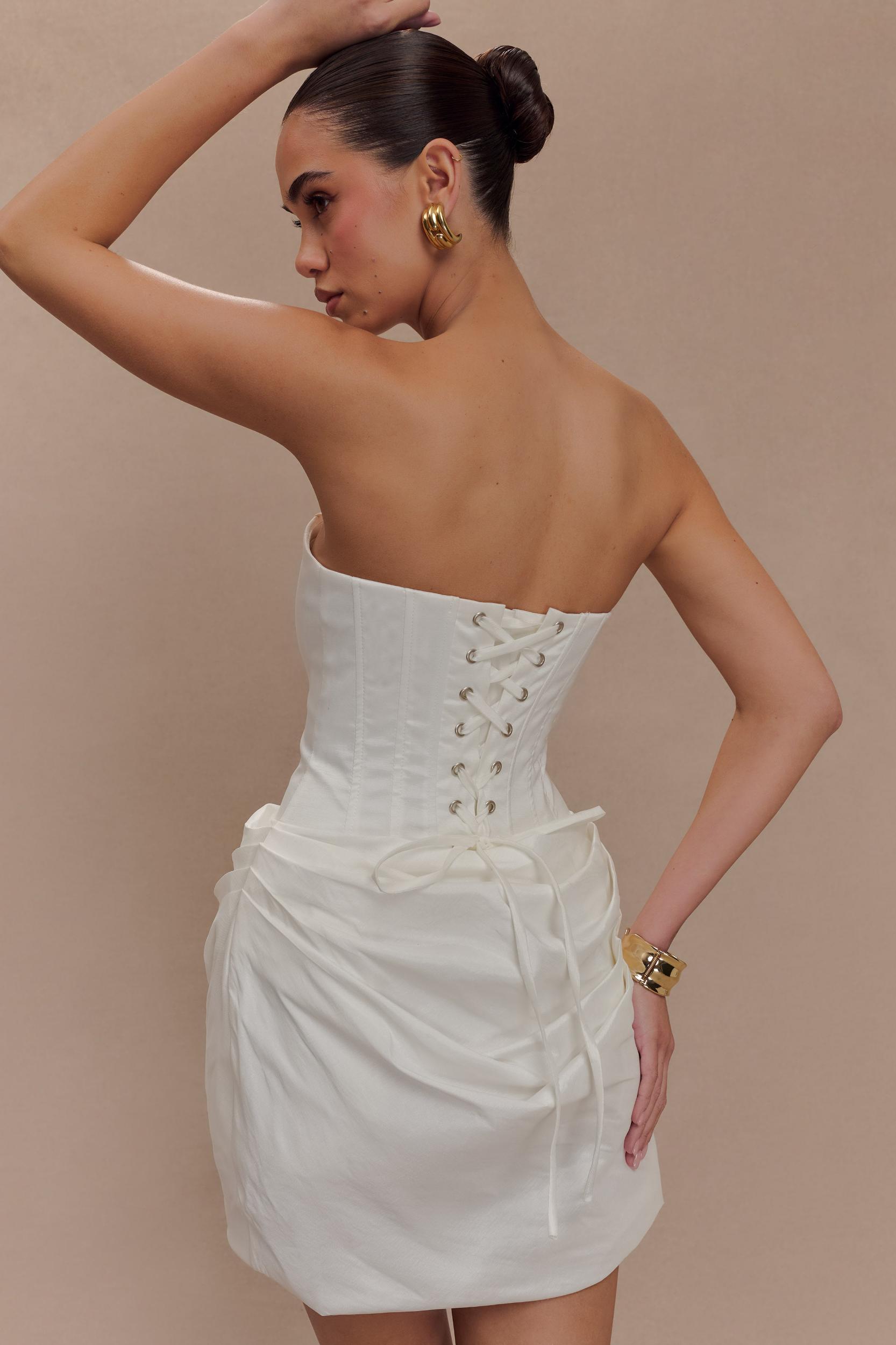Sasha Taffeta Strapless Corset Mini Dress - White Product Image