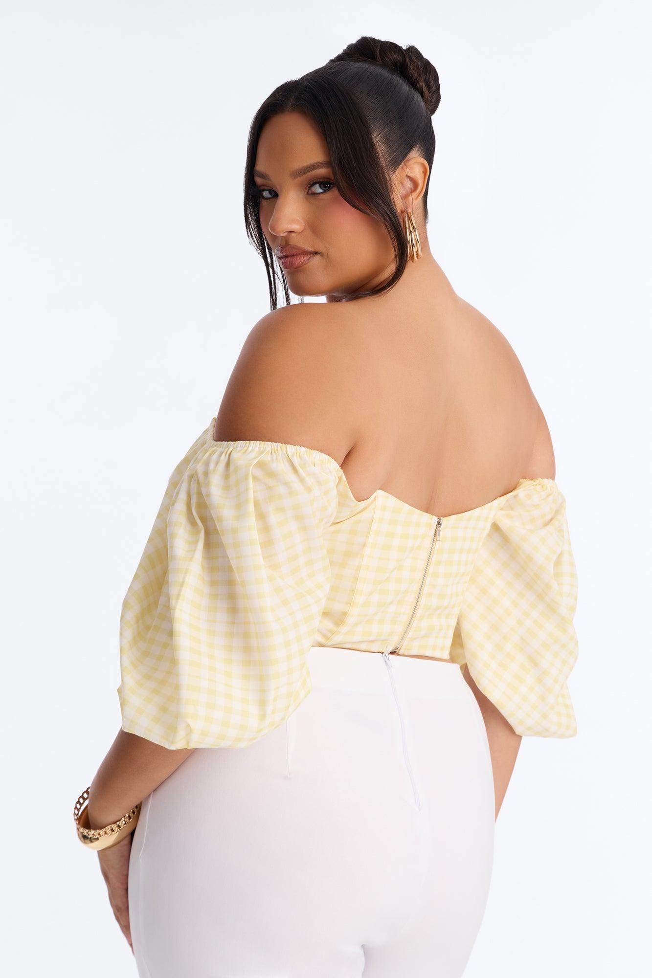 Sweet Like This Puff Sleeve Gingham Corset - Yellow/combo Female Product Image
