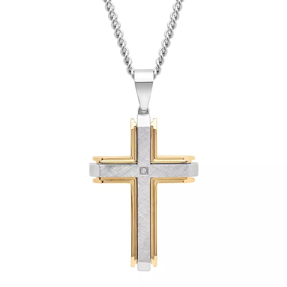 Men's Jewelry Nation Stainless Steel Diamond Accent Two-Tone Cross Pendant Necklace, Size: 24", Two Tone Product Image