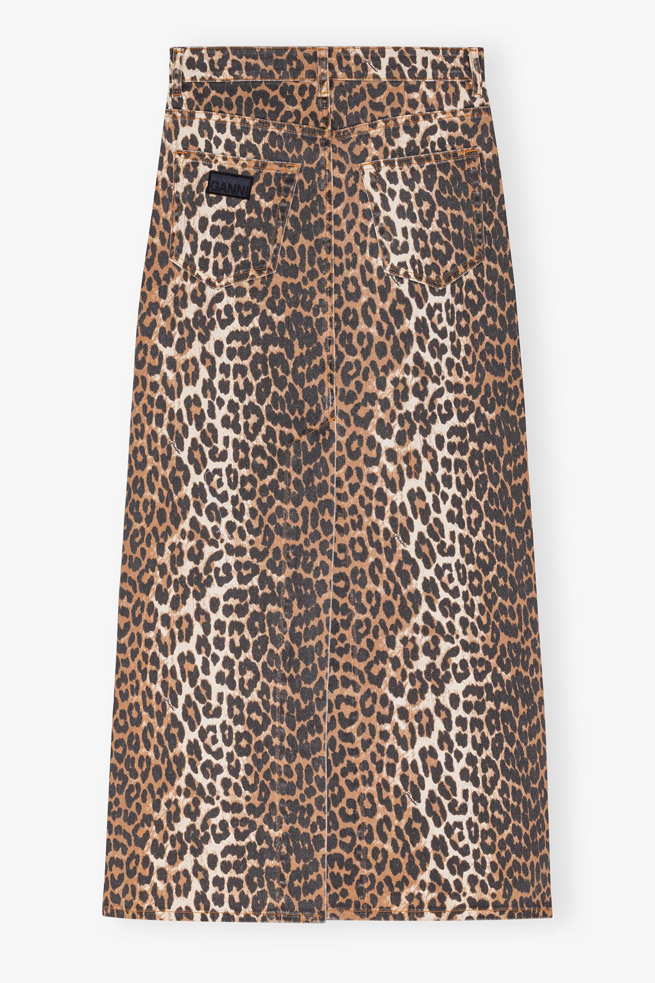 Leopard Denim Maxi Slit Skirt Product Image