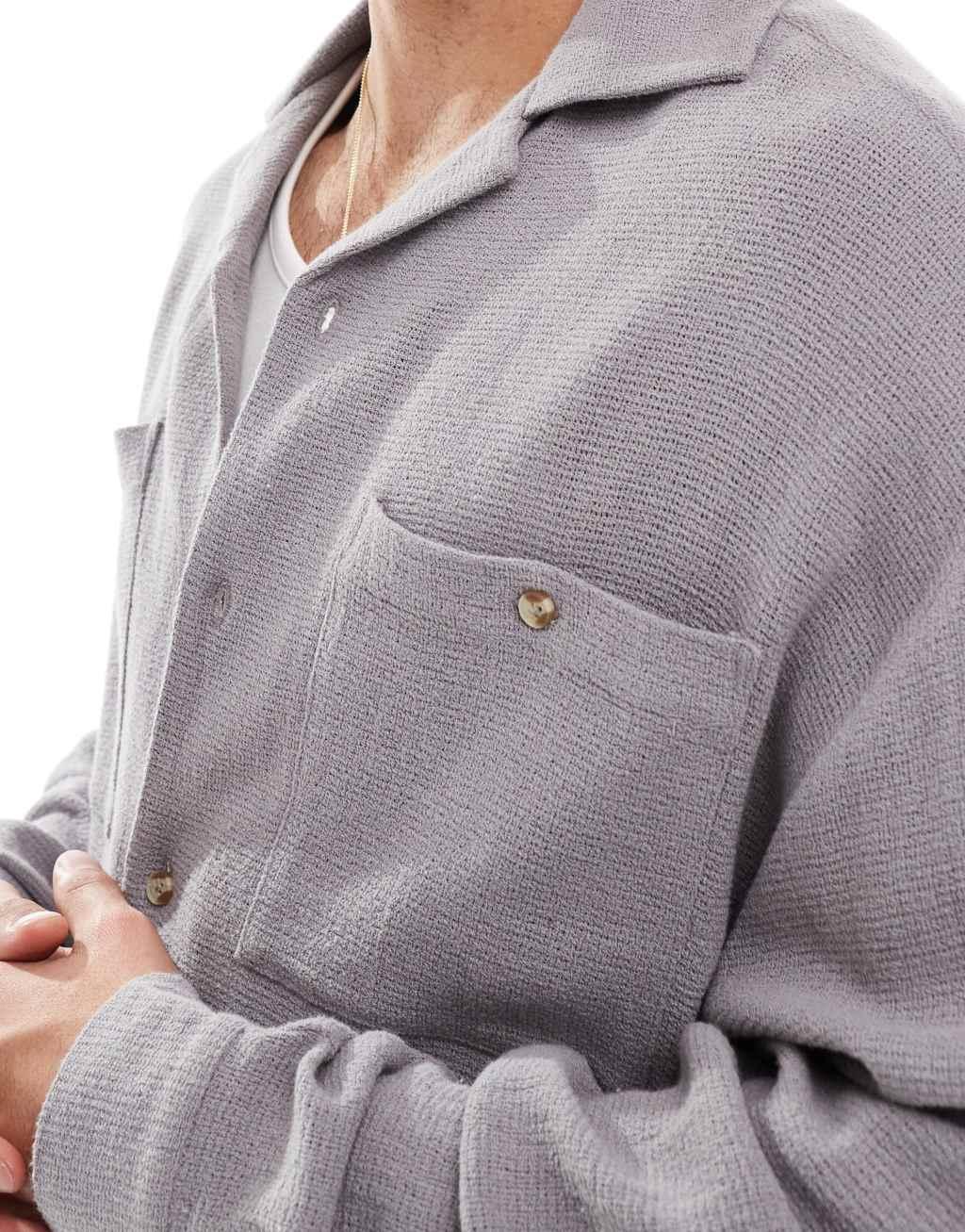 ASOS DESIGN boxy textured oversized shirt in gray Product Image