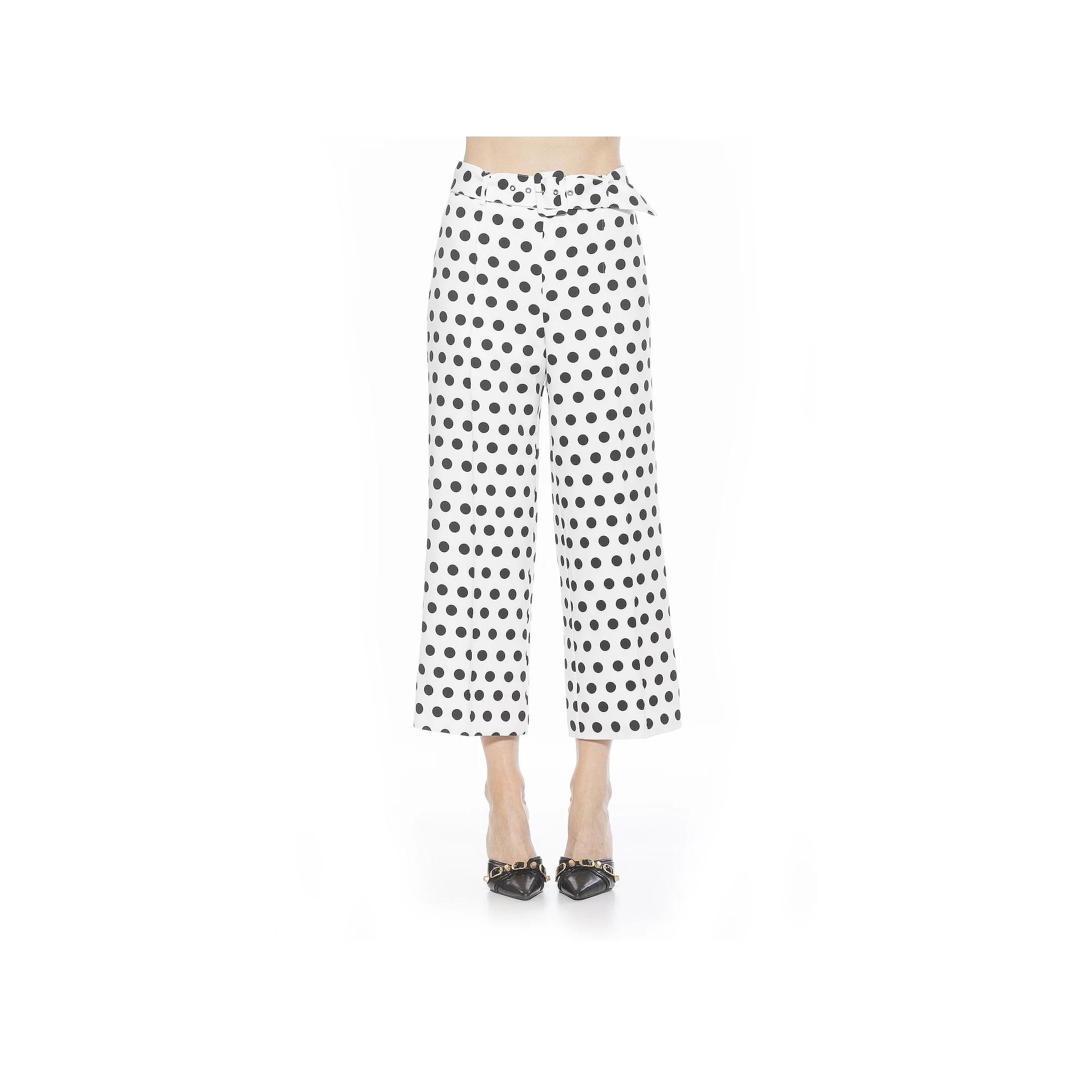 Women's ALEXIA ADMOR Caden Belted Wide Leg Pants, Size: 6, Black White Dots Product Image