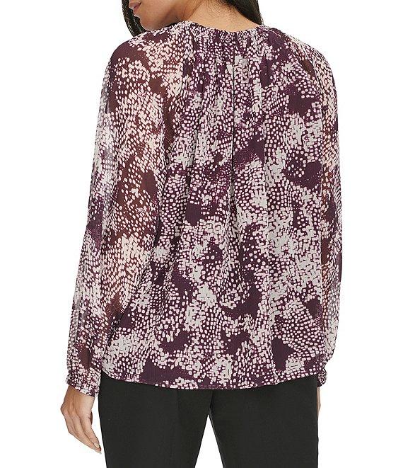 Calvin Klein Printed Chiffon Crew Neck Long Sleeve Top Product Image
