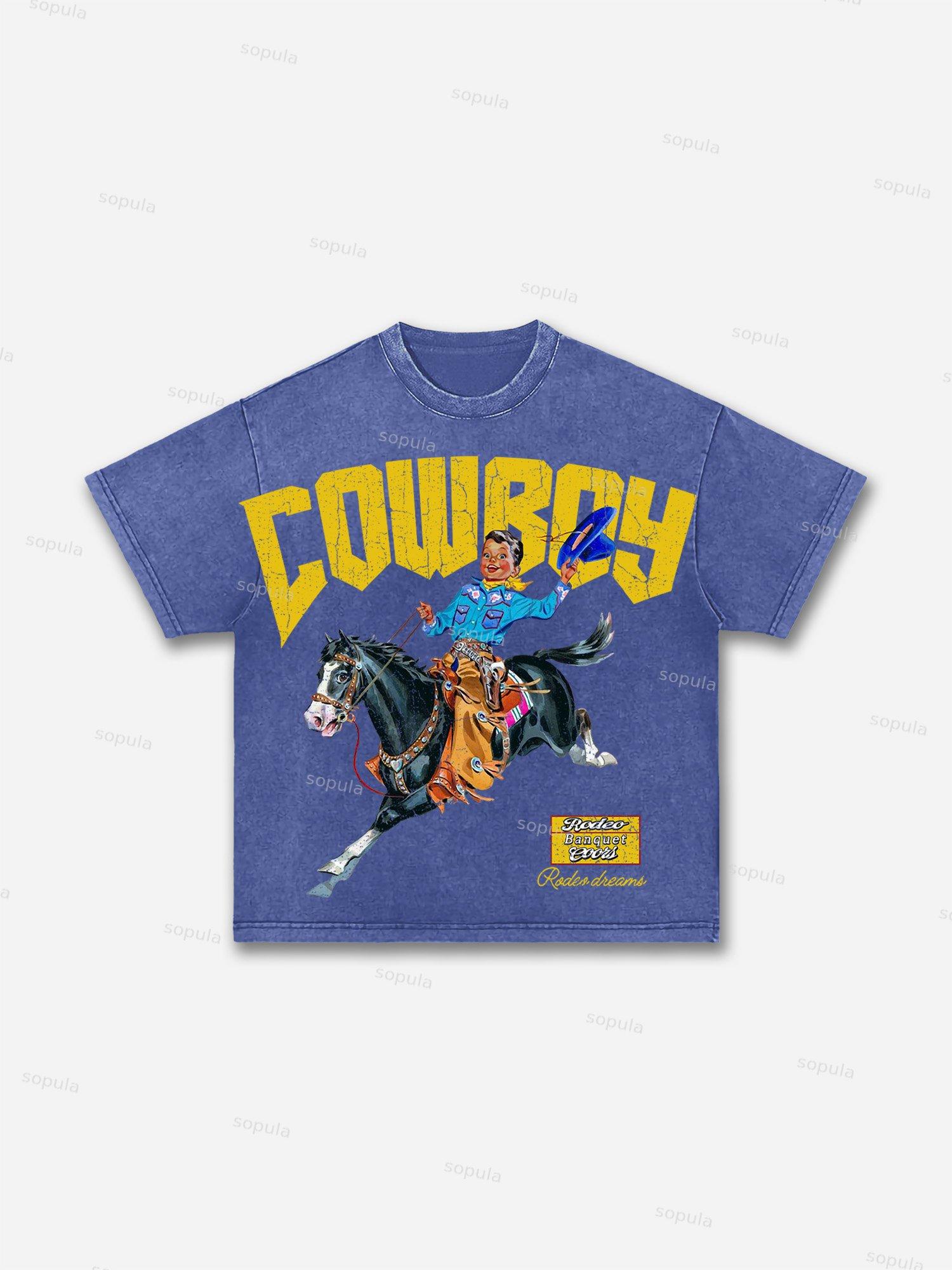 Cowboy Rodeo Dreams Print Acid Wash T-shirt Product Image