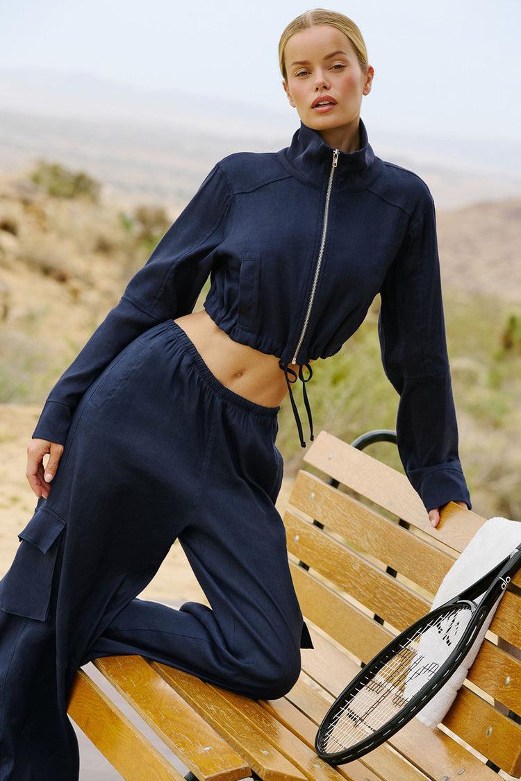 Linen Getaway Cargo Wide Leg Pant - Navy Female Product Image