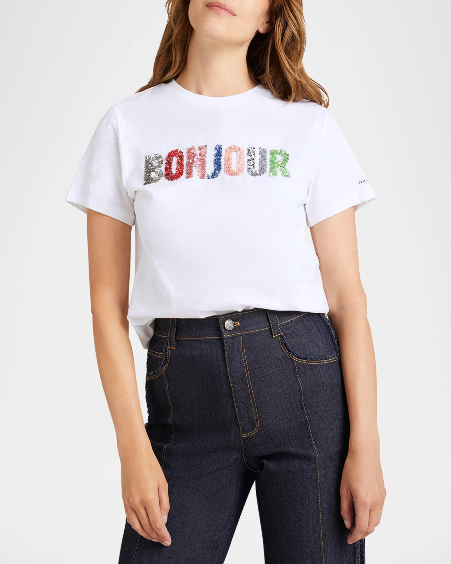 Crewneck Sequined Bonjour Tee Product Image