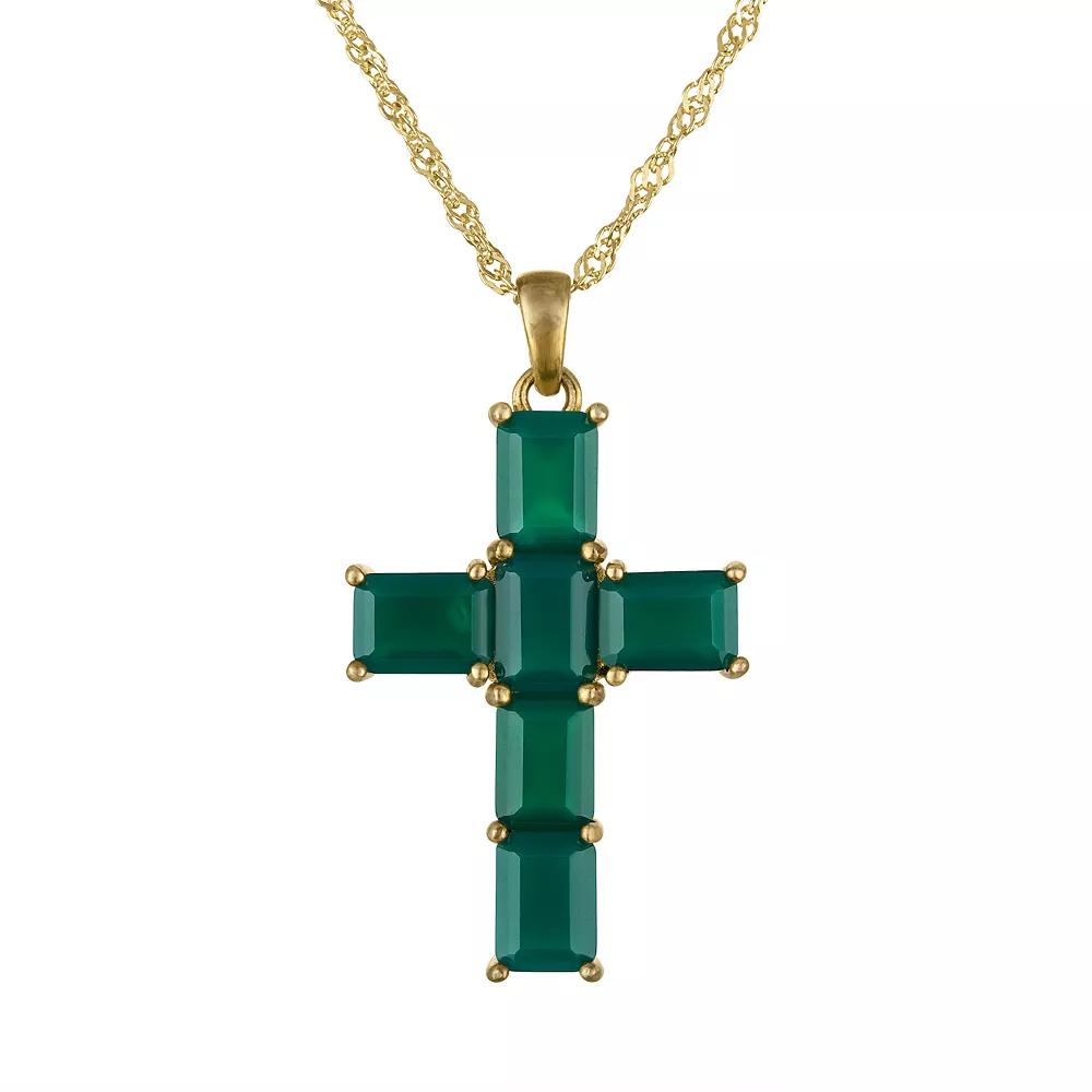 Designs by Gioelli Gold Over Sterling Silver Green Chalcedony Cross Pendant Necklace, Women's,  Product Image