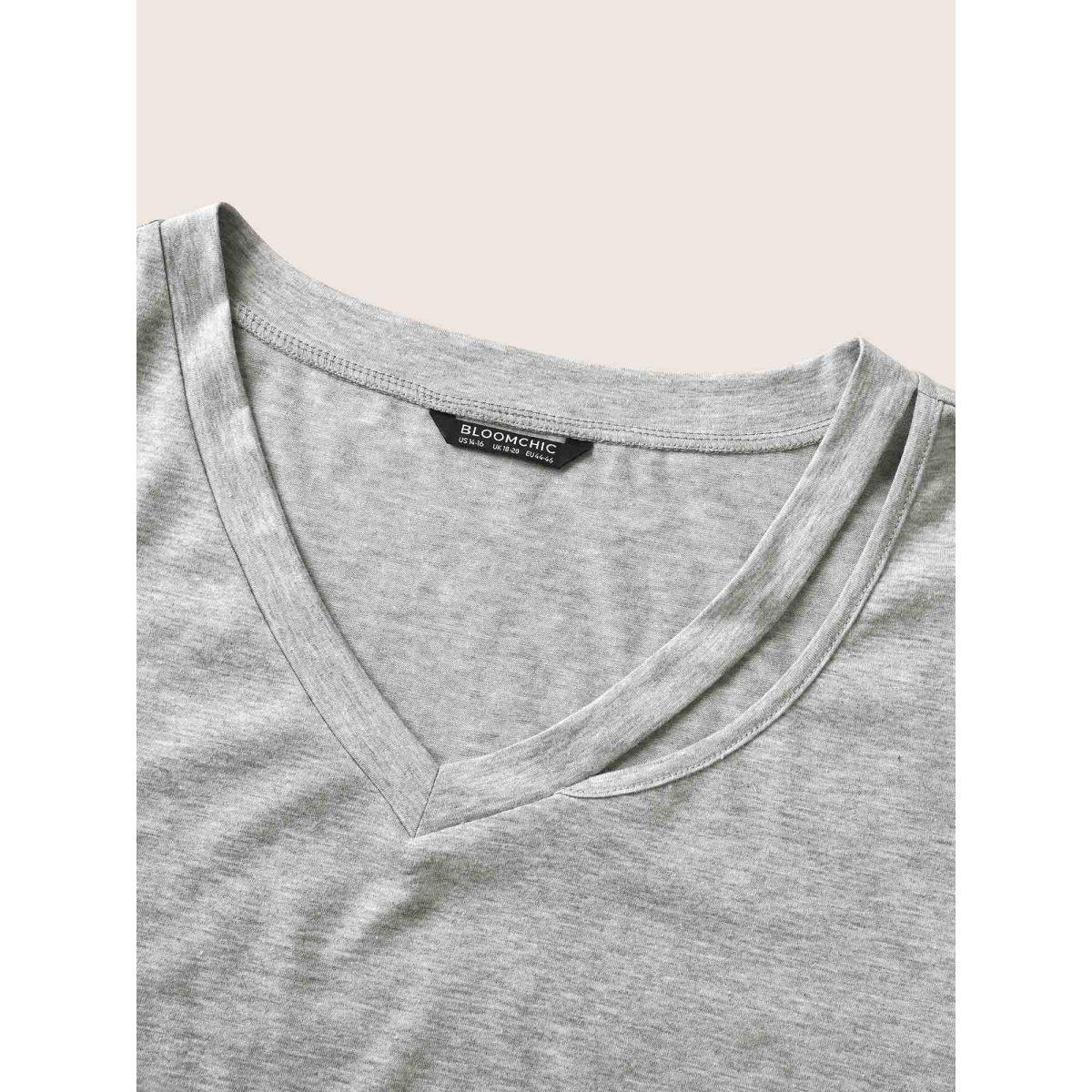 Plus Size V Neck Solid Heather Cut Out T-shirt Gray Women Casual Cut-Out V-neck Everyday T-shirts BloomChic 14-16/1X Product Image