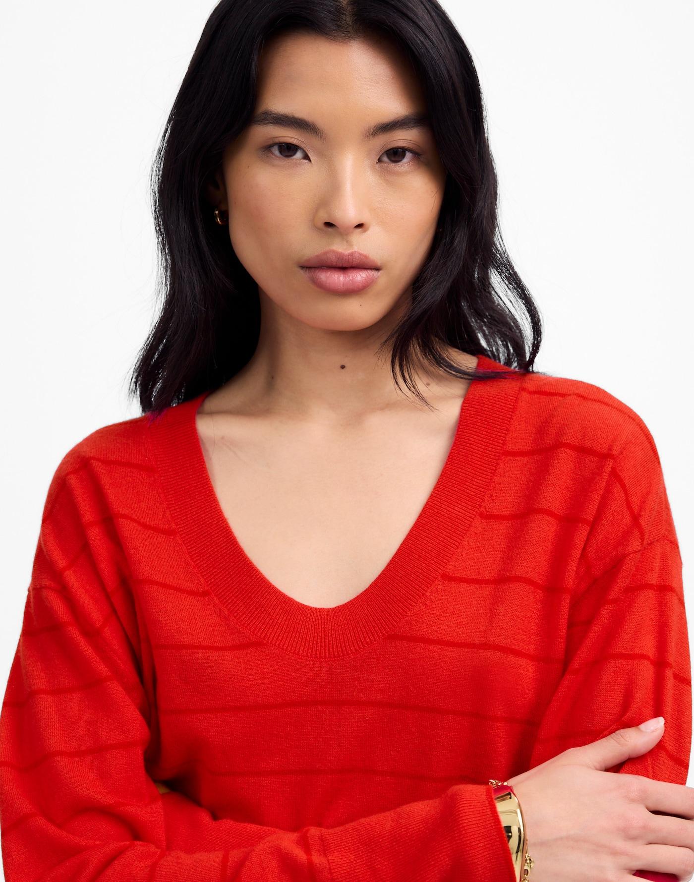 Cashmere U-Neck Pullover in Stripe Product Image