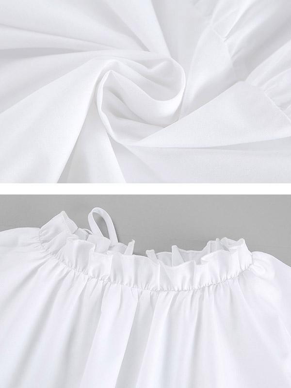 A-Line Loose Pleated Ruffled Solid Color Split-Joint Round-Neck Mini Dresses Shirt Dress Product Image