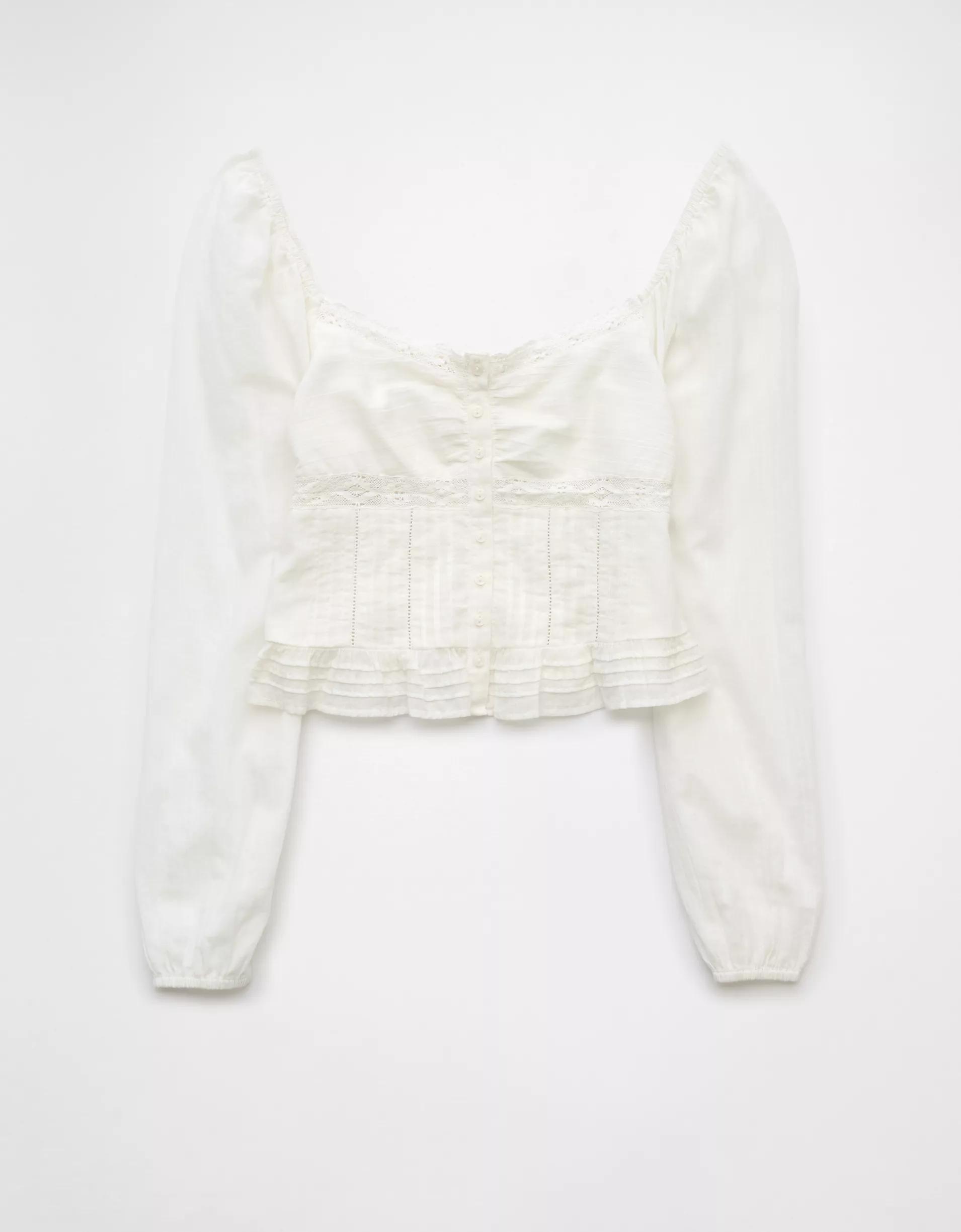 AE Long-Sleeve Cinched Blouse Product Image