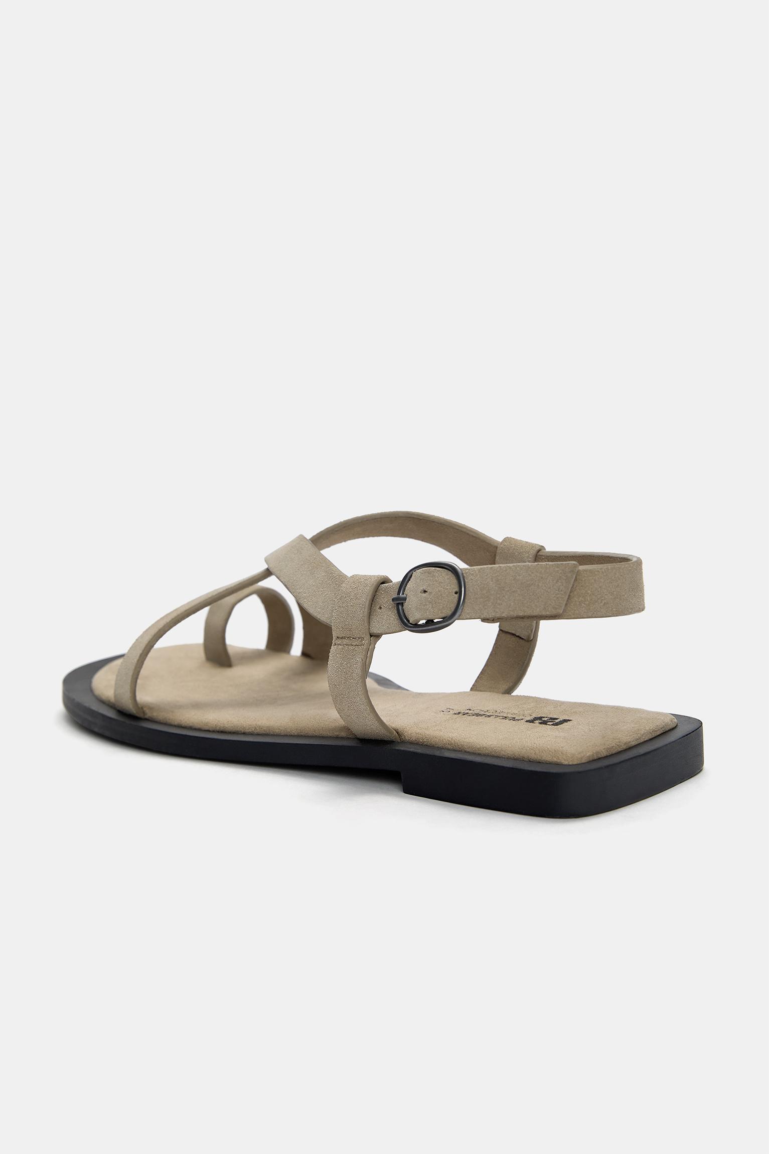 Strappy leather flat sandals Product Image