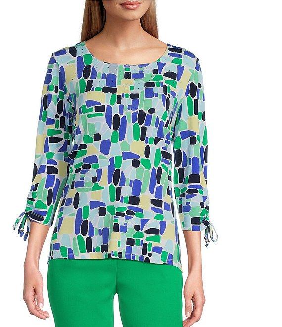 Allison Daley Kelly Mosaic 3/4 Tie Sleeve Square Neck Knit Top Product Image