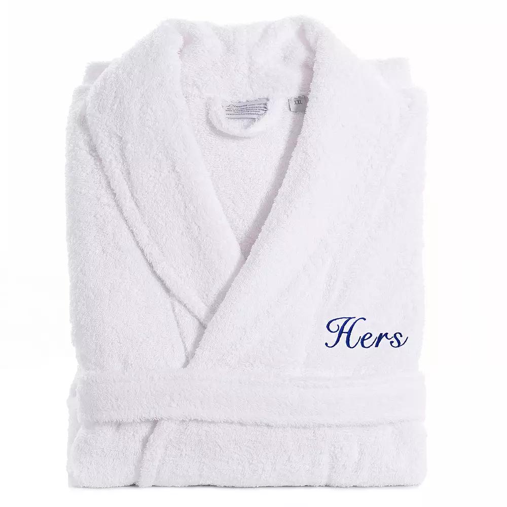 Women's Linum Home Textiles Turkish Cotton Embroidered Cursive ''Hers'' Terry Bathrobe,  Product Image