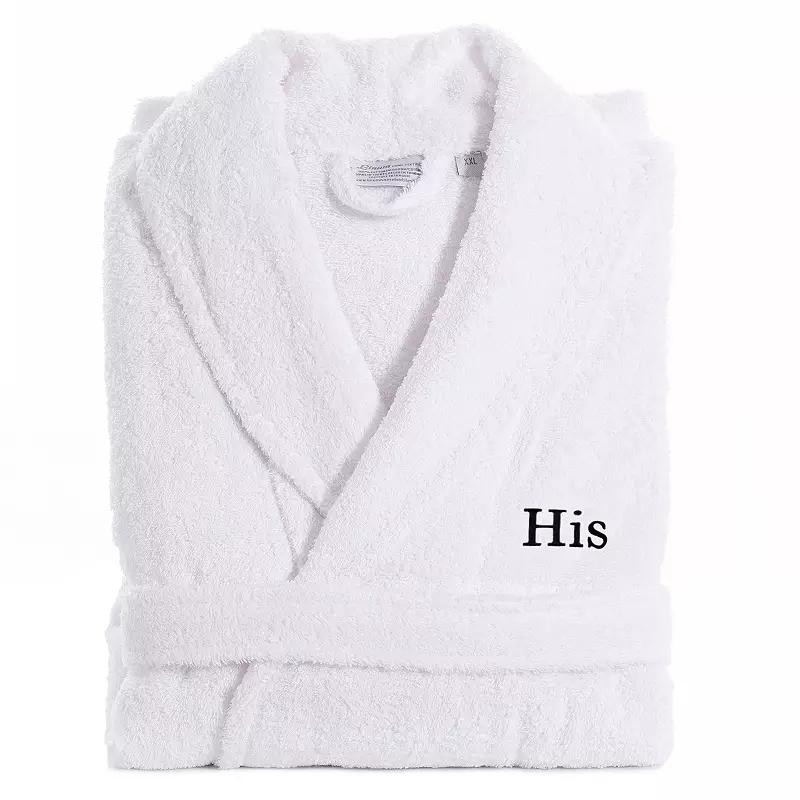 Men's Linum Home Textiles Turkish Cotton Embroidered ''His'' Terry Bathrobe, Size: Large/XS, Black Product Image
