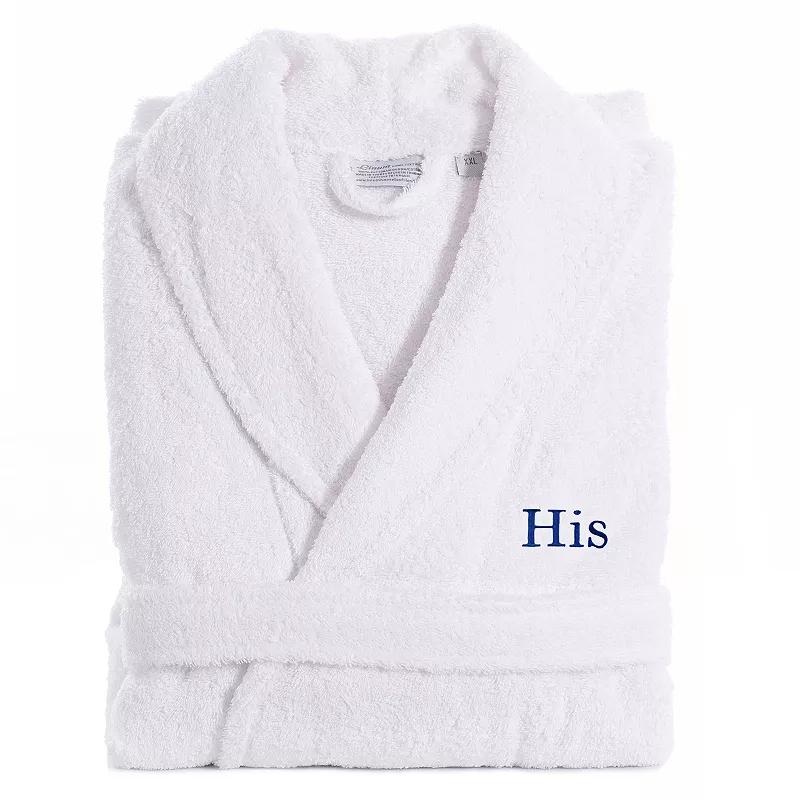 Men's Linum Home Textiles Turkish Cotton Embroidered ''His'' Terry Bathrobe, Size: Large/XS, Blue Product Image