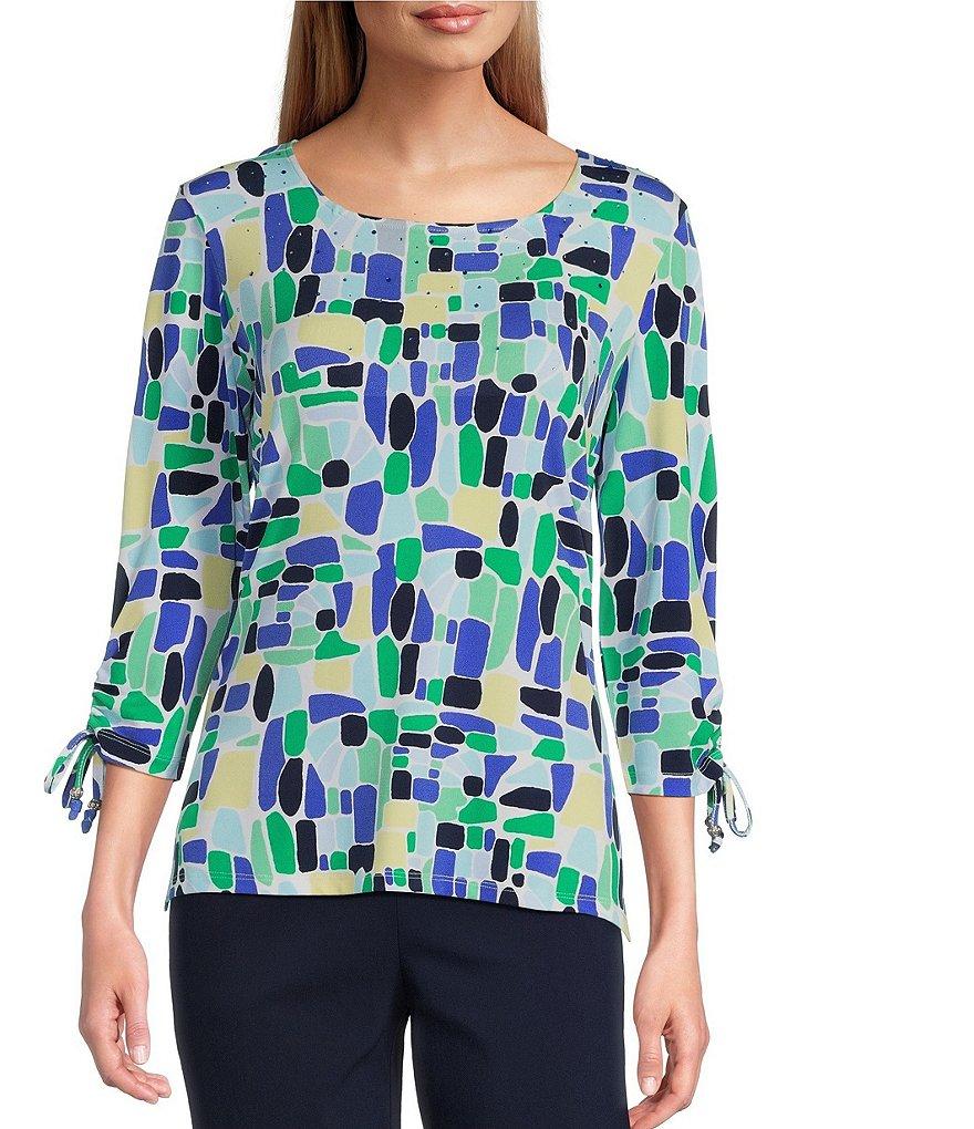 Allison Daley Kelly Mosaic 3/4 Tie Sleeve Square Neck Knit Top Product Image