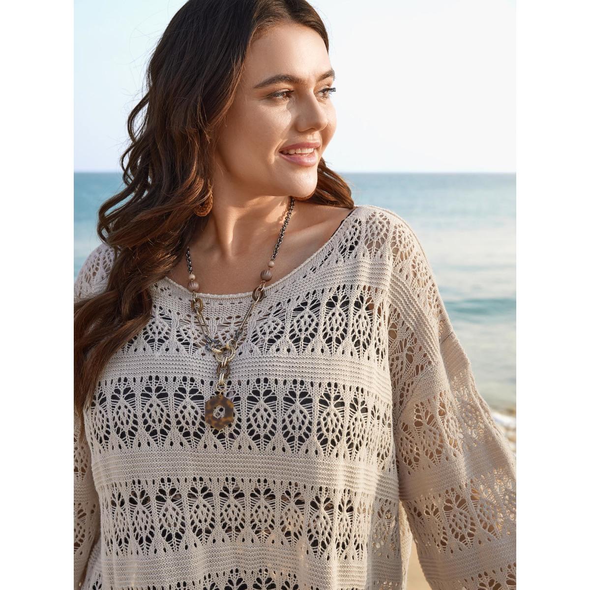 Plus Size Cut-Out Round Neck Midi Swim Cover-Up Women's Swimwear Apricot Resort Loose Cut-Out Curve Swim Cover Ups BloomChic 10/M Product Image