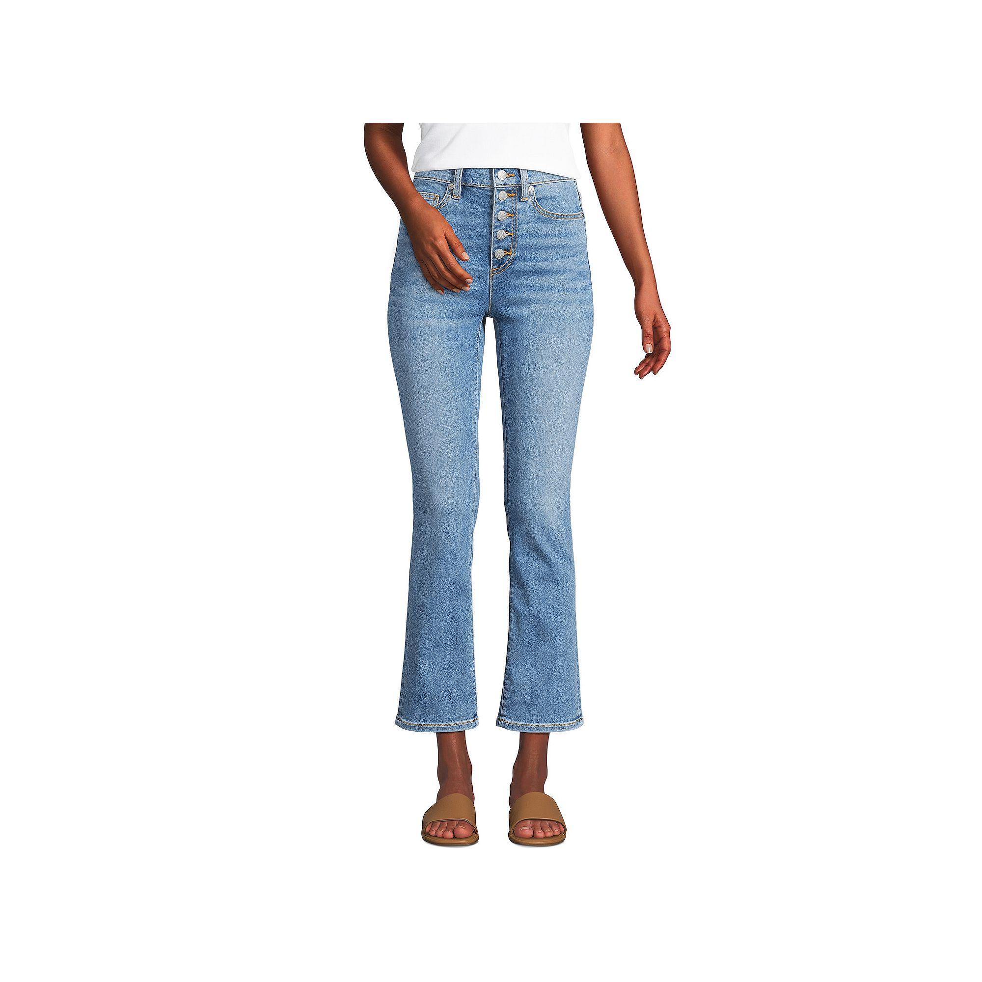 Women's Lands' End Recover High Rise Button Front Kick Flare Crop Jeans,  Product Image