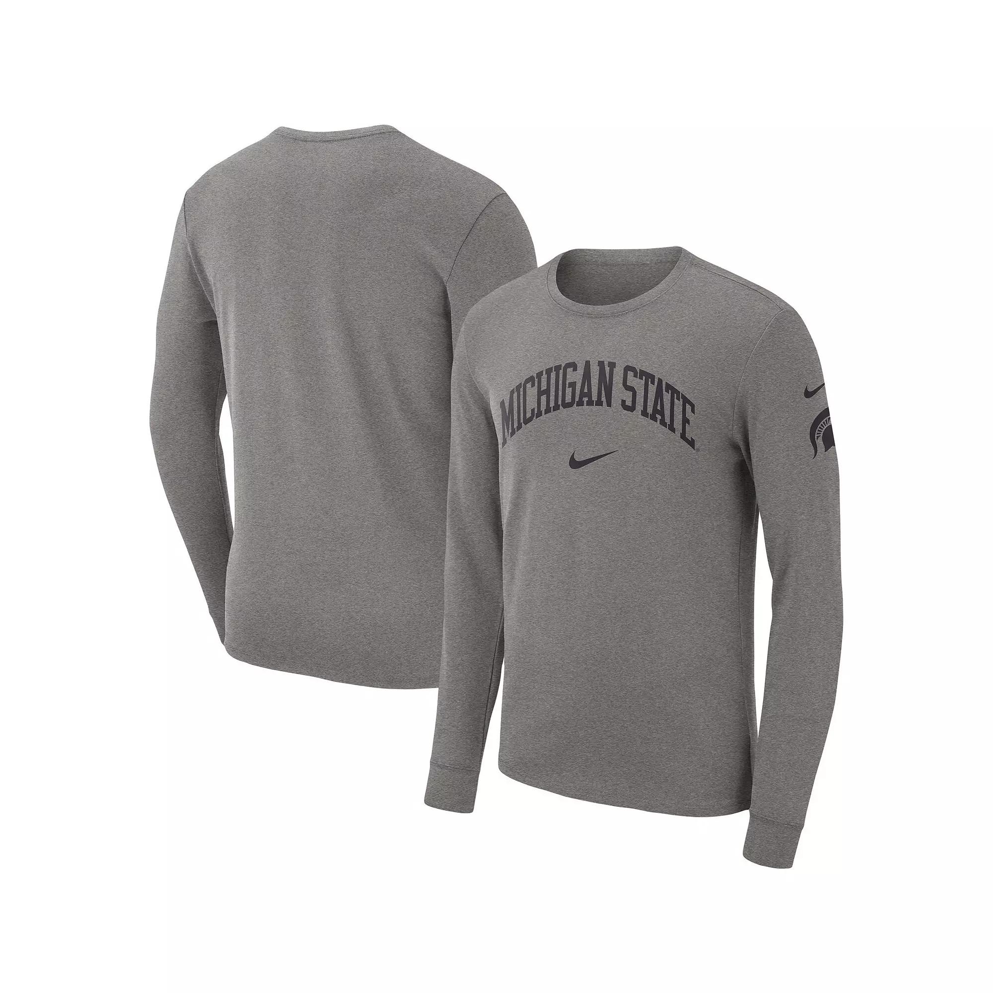 Men's Nike Heather Gray Michigan State Spartans Arch 2-Hit Long Sleeve T-Shirt,  Product Image