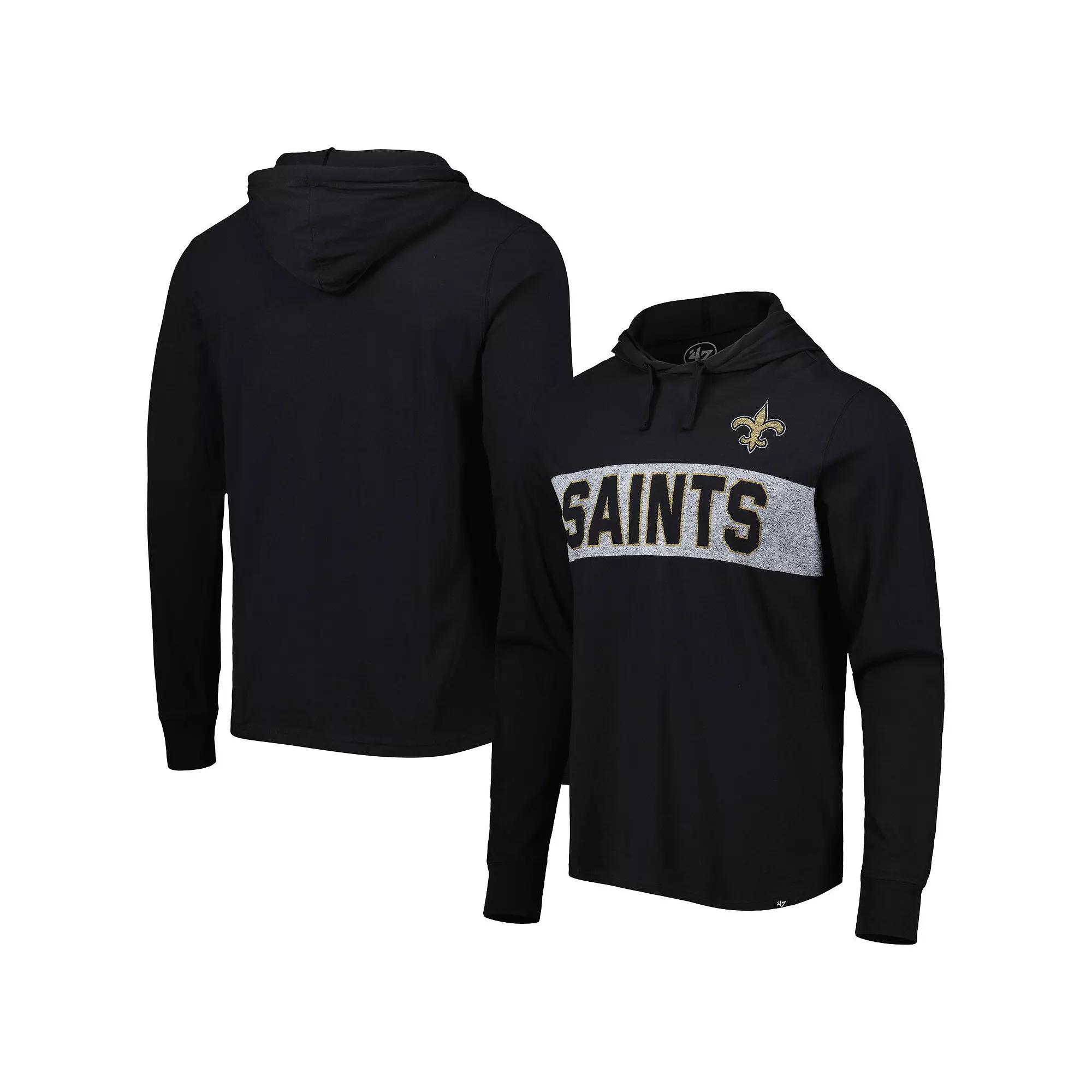 Men's '47 Black New Orleans Saints Field Franklin Hooded Long Sleeve T-Shirt,  Product Image