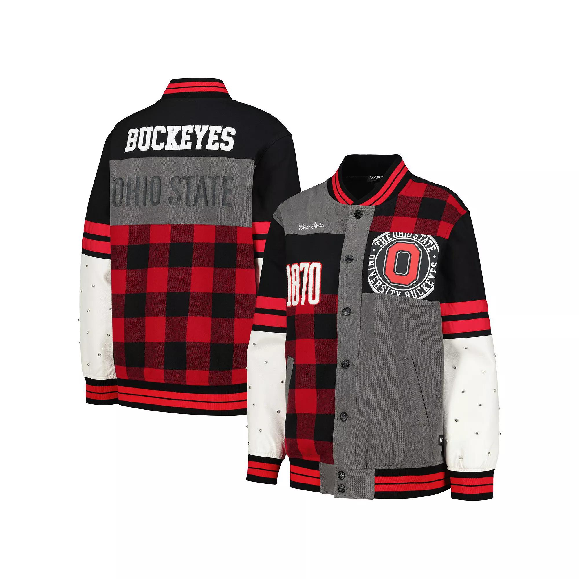 Women's The Wild Collective Black Ohio State Buckeyes Multi Vintage Button-Up Bomber Jacket, Size: Large Product Image