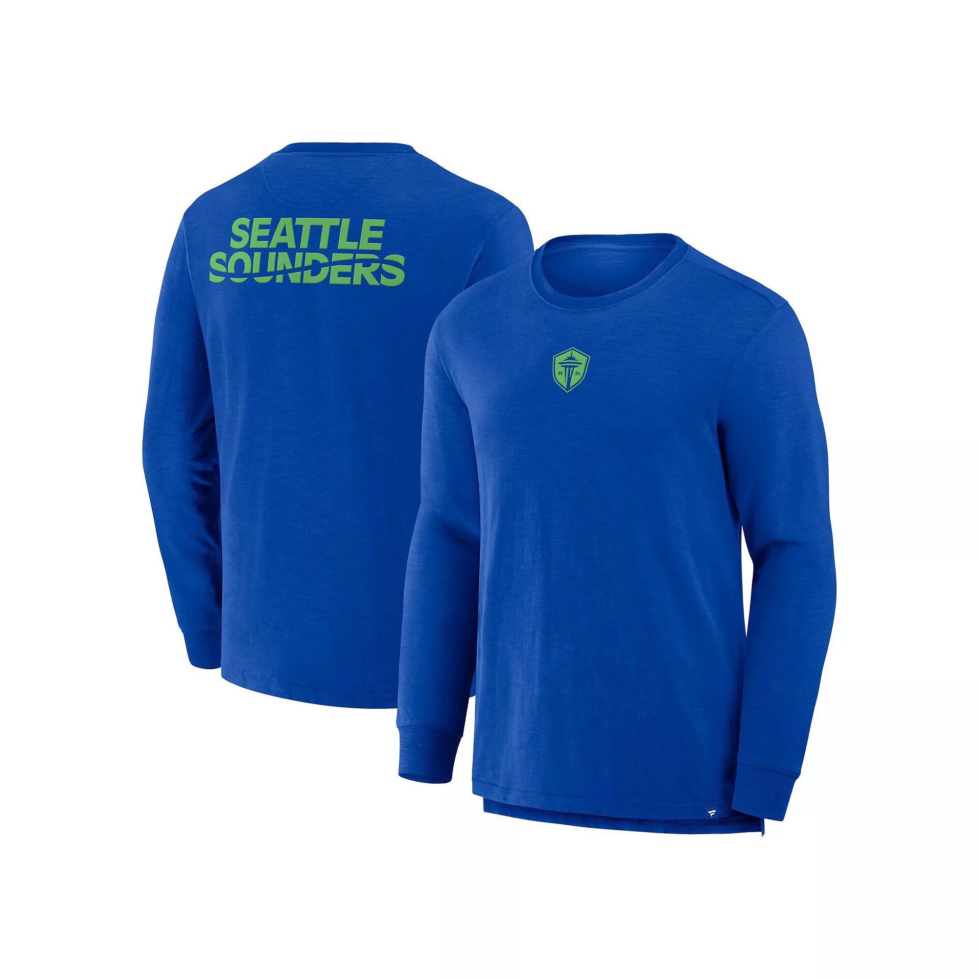 Men's Fanatics Blue Seattle Sounders FC Lob Attempt Stadium Slub Long Sleeve T-Shirt,  Product Image