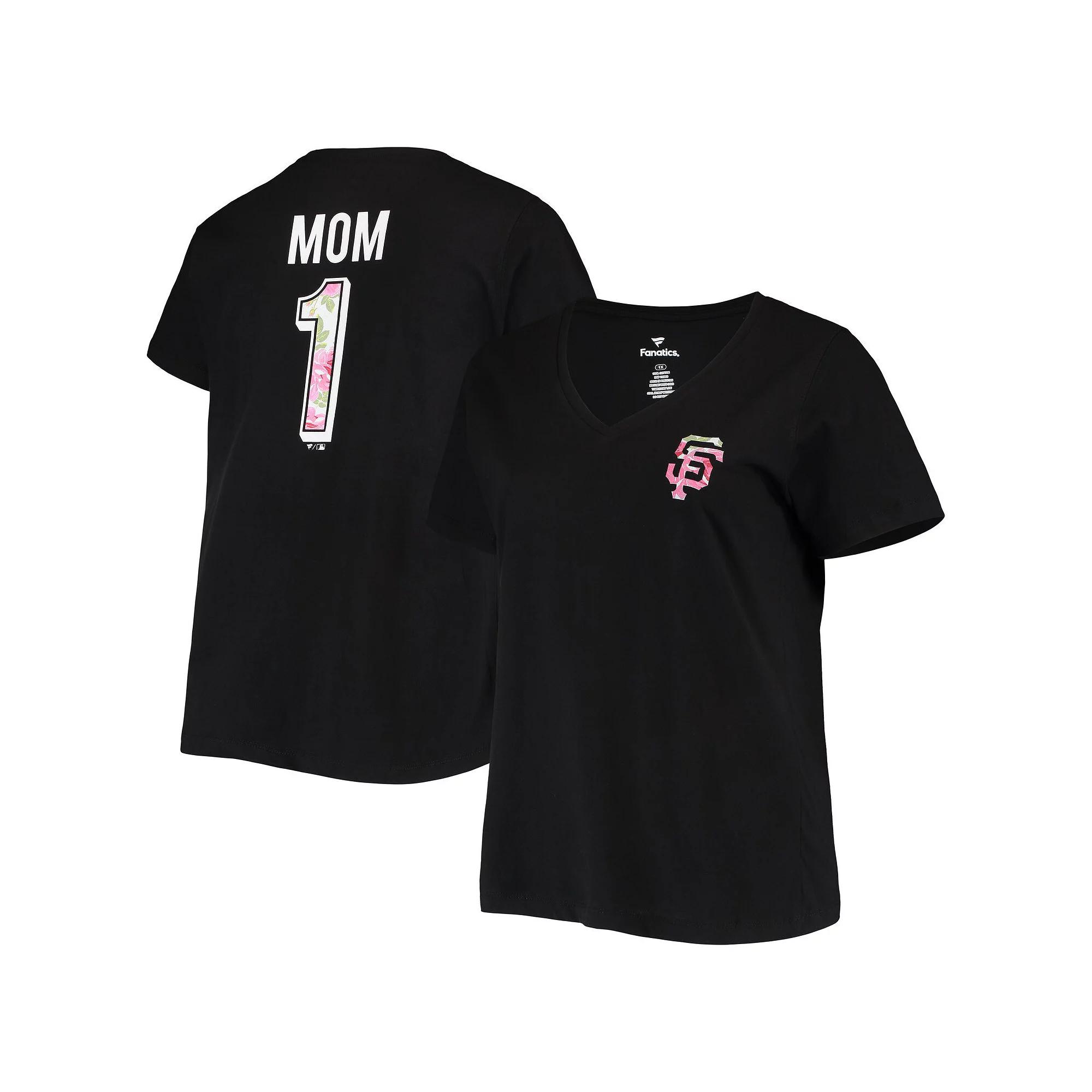 Women's Black San Francisco Giants Plus Size #1 Mom 2-Hit V-Neck T-Shirt, Size: 4XL Product Image