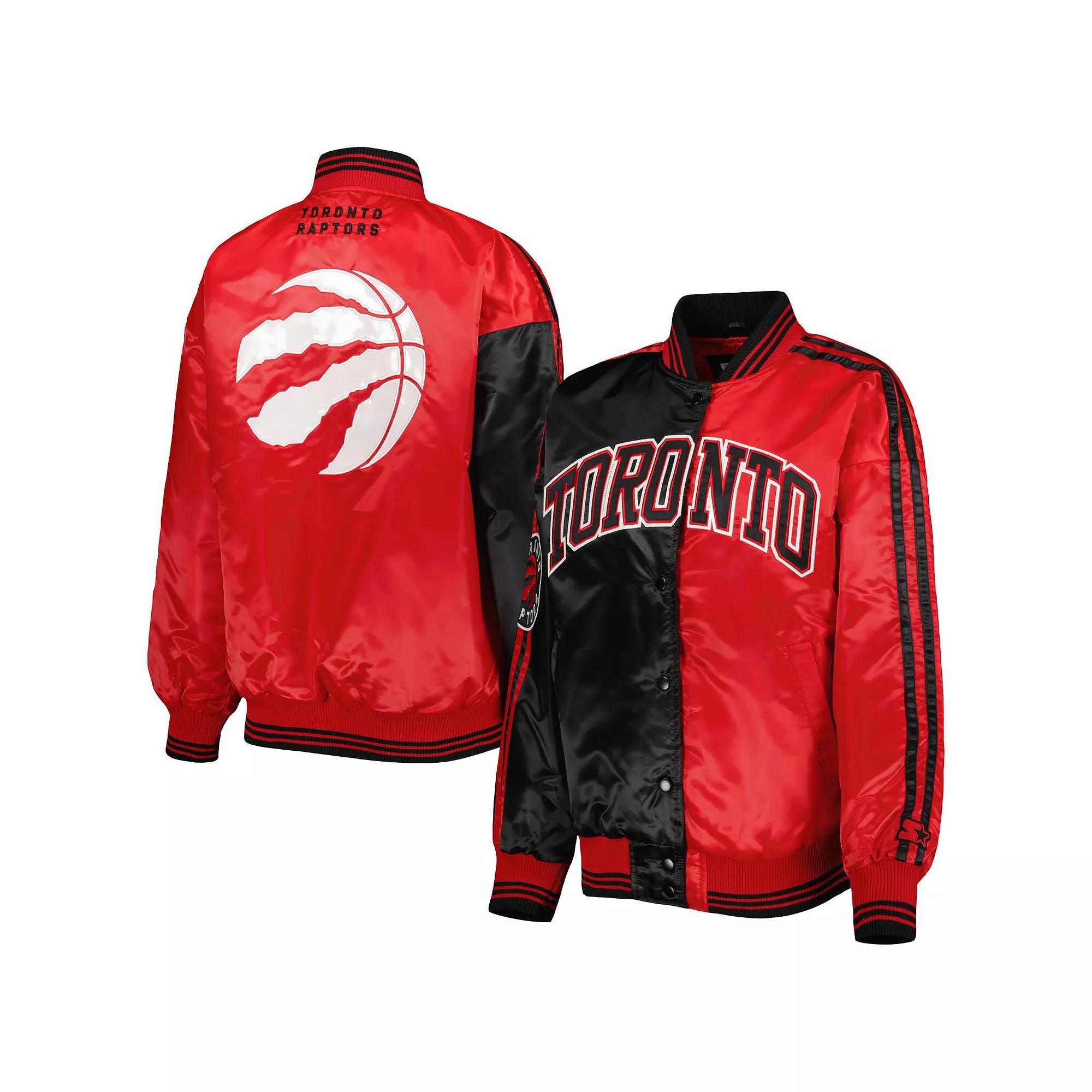 Women's Starter Black/Red Toronto Raptors Split Colorblock Satin Full-Snap Varsity Jacket,  Product Image
