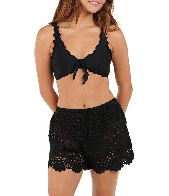 Citrus Crochet Elastic Waist Scalloped Hem Pull-On Swim Cover-Up Shorts Product Image
