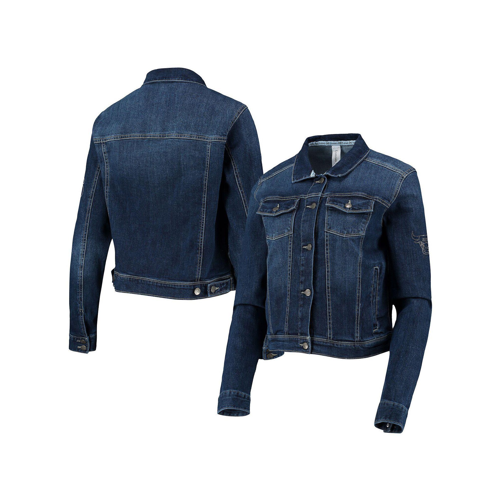 Women's Lusso Blue New York Knicks Georgie Crystals Button-Up Denim Jacket,  Product Image