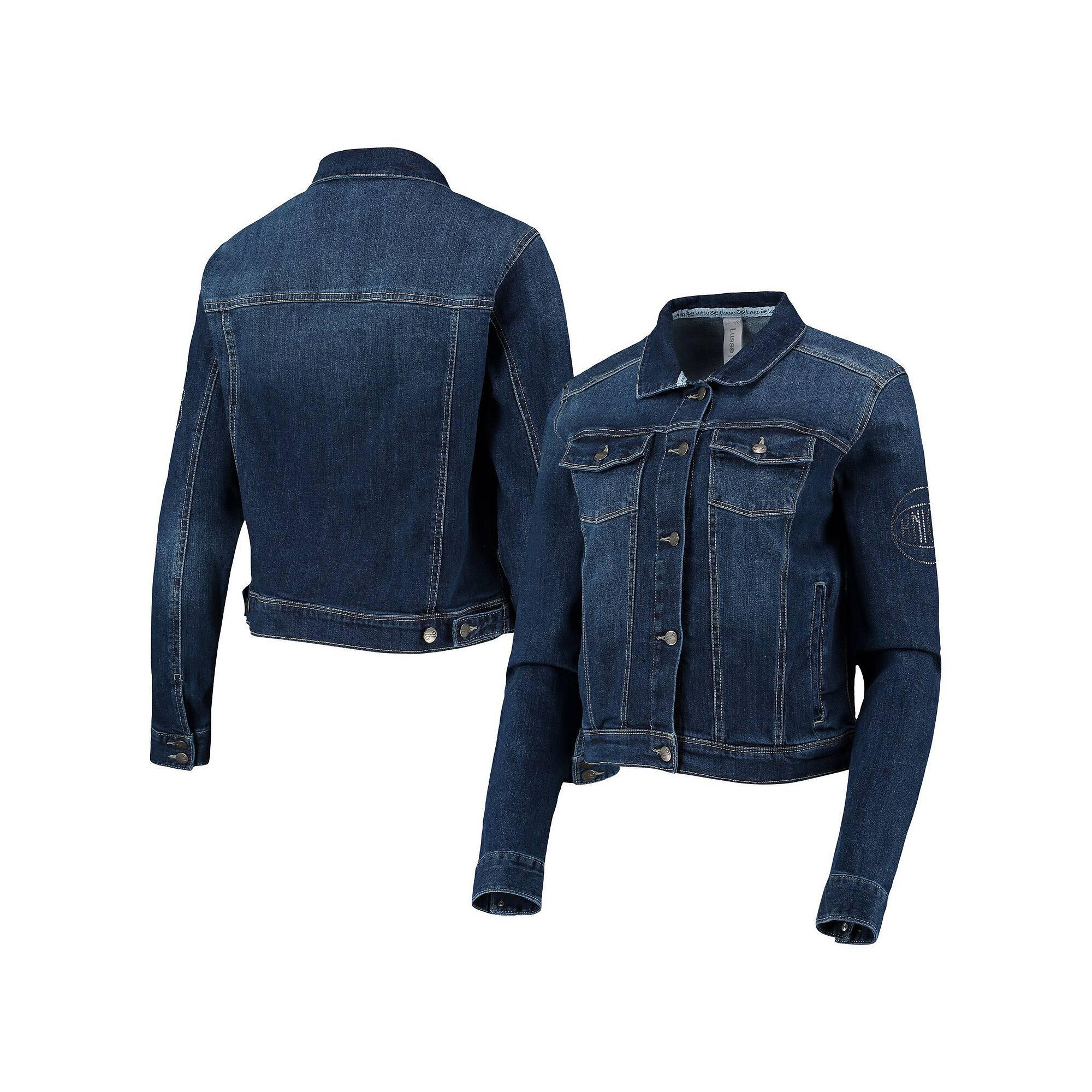 Women's Lusso Blue New York Knicks Georgie Crystals Button-Up Denim Jacket,  Product Image
