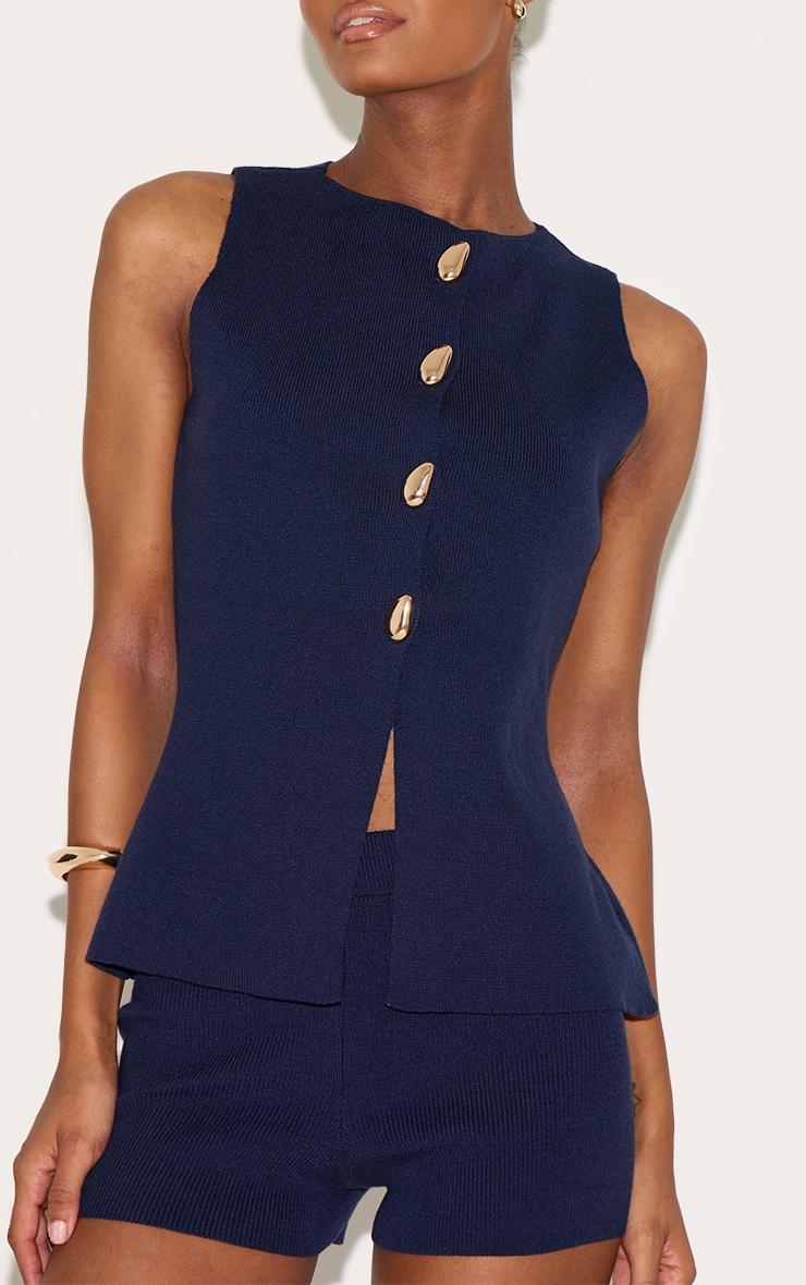Navy Compact Knit Button through Vest Product Image