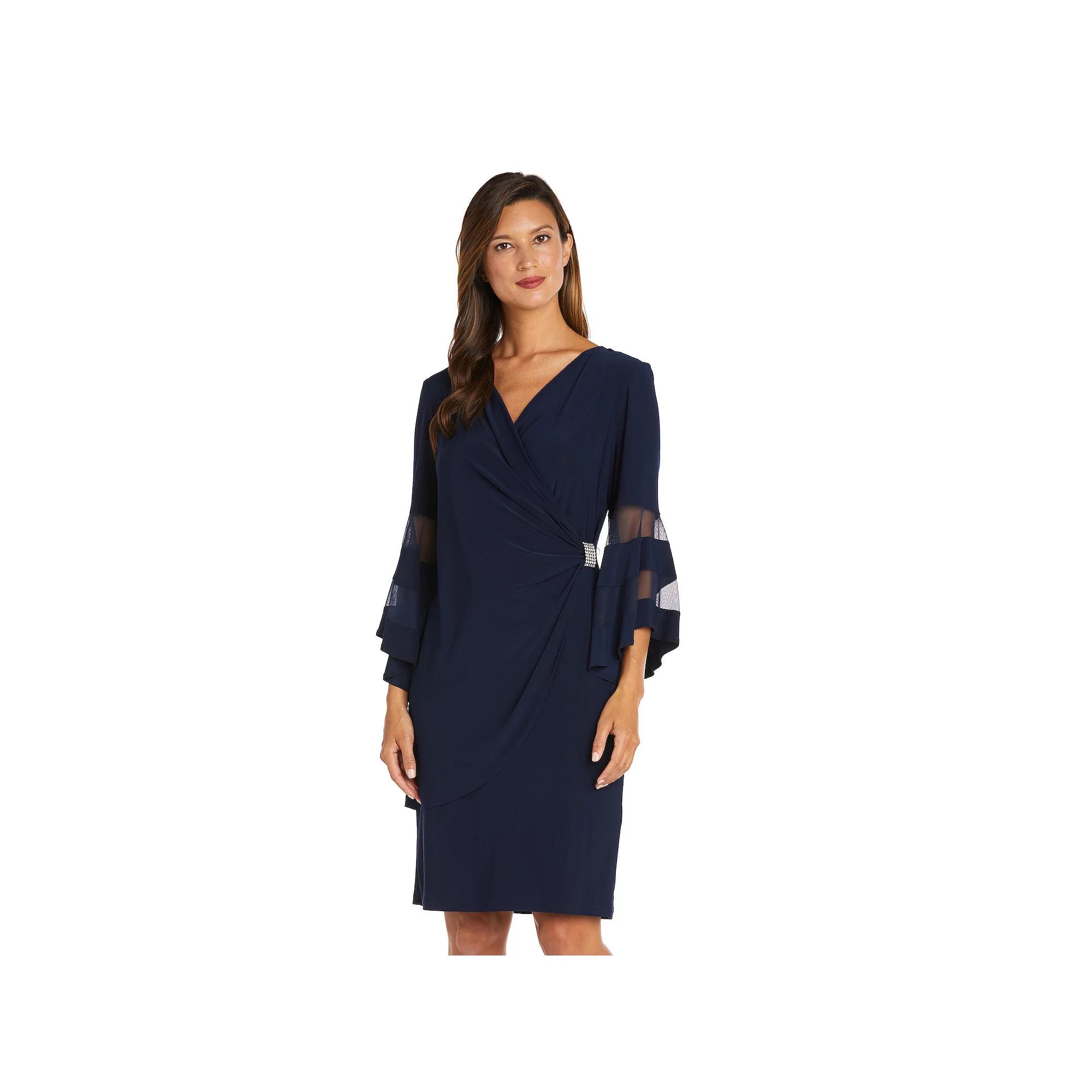 Petite R&M Richards Sheer Trim Angel Sleeve Wrap Dress, Women's,  Product Image