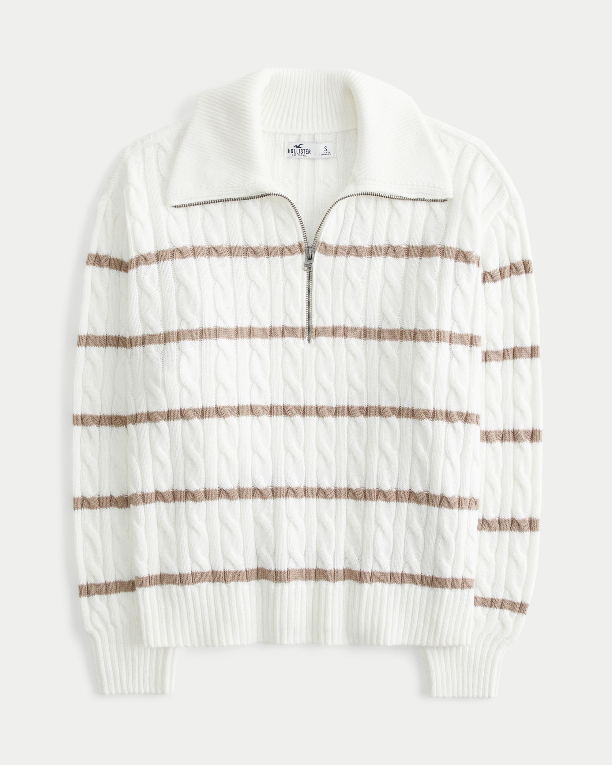 Oversized Cable-Knit Half-Zip Sweater Product Image