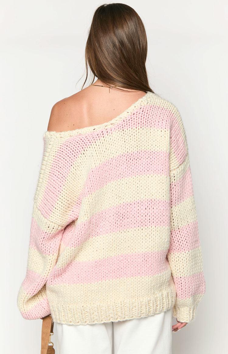 Delvey Pink Striped Chunky Knit Sweater Baby Product Image