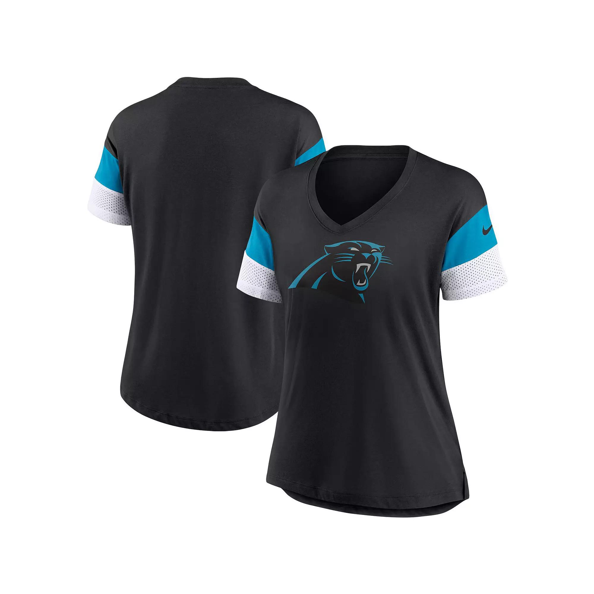 Women's Nike Black Carolina Panthers Team Logo Fashion Performance Tri-Blend V-Neck T-Shirt,  Product Image