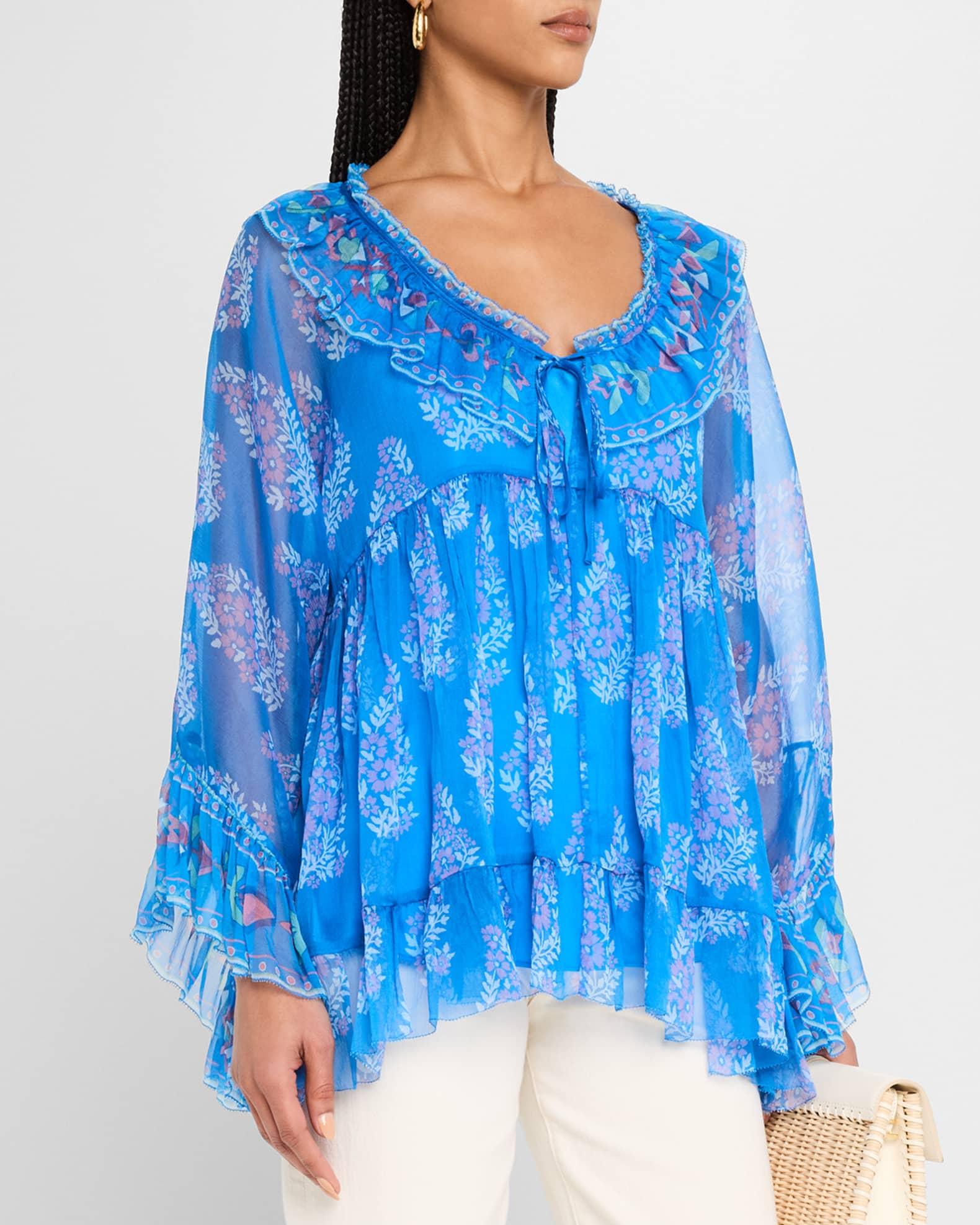 Gal Ruffle Floral-Print Chiffon Blouse Product Image