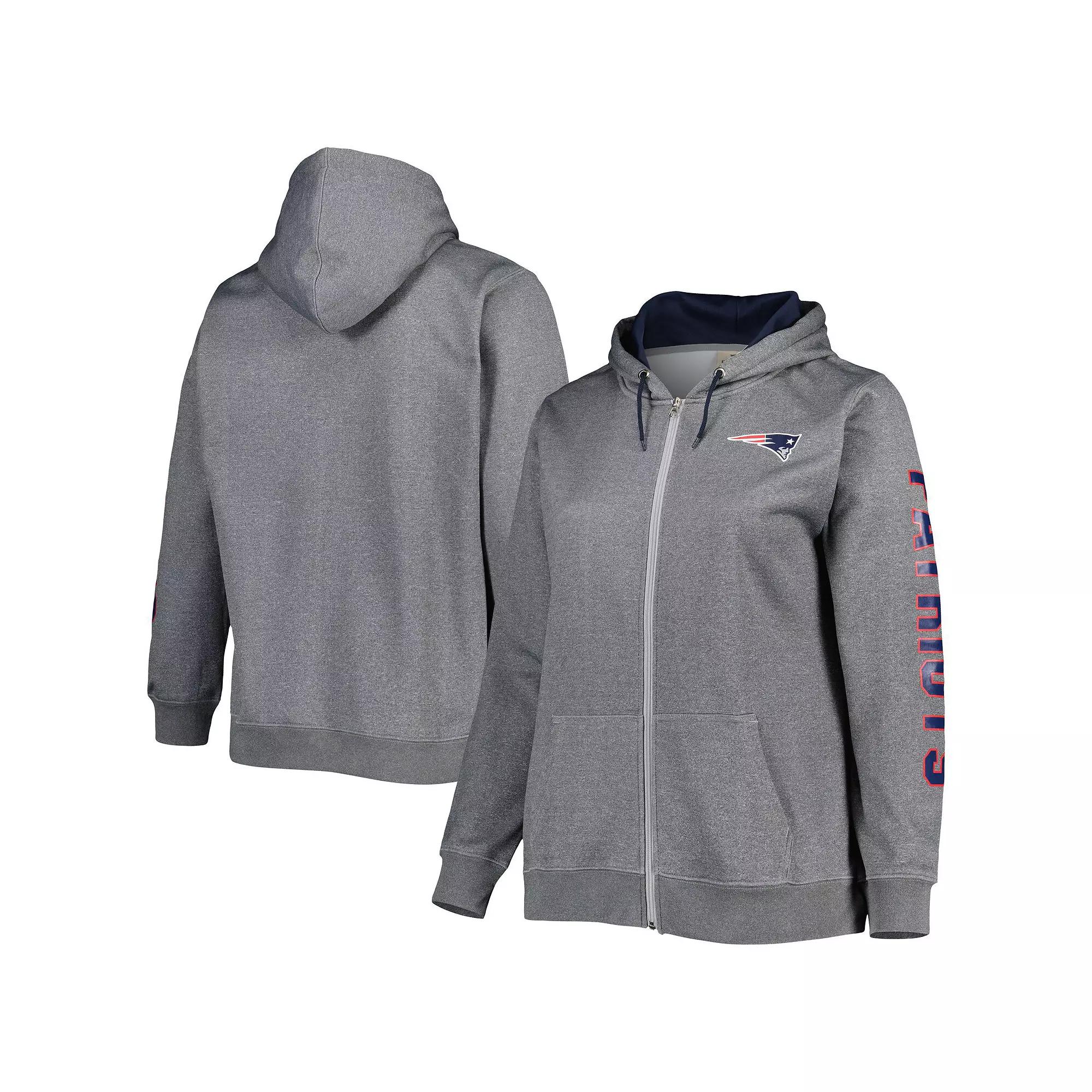 Women's Heather Charcoal New England Patriots Plus Size Fleece Full-Zip Hoodie Jacket, Size: 3XL Product Image