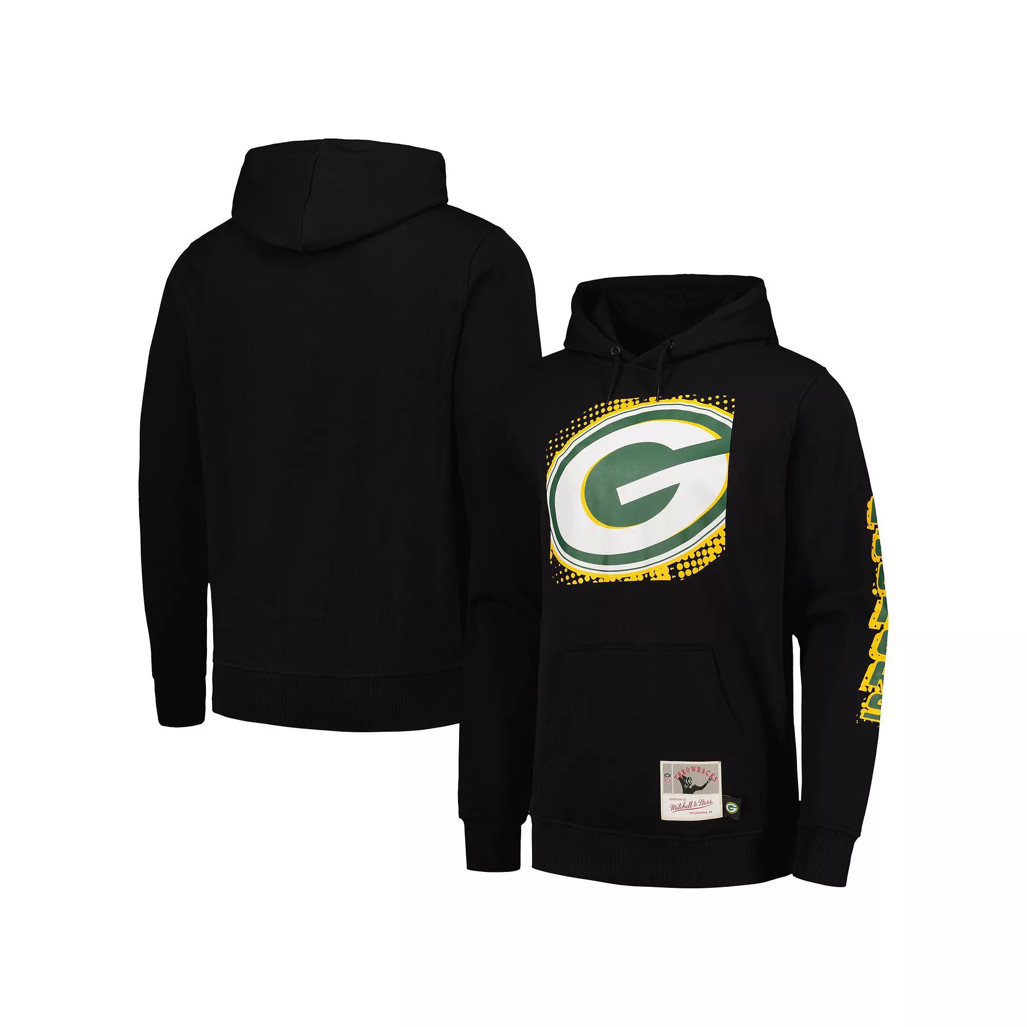 Men's Mitchell & Ness Black Green Bay Packers Gridiron Classics Big Face 7.0 Pullover Hoodie,  Product Image