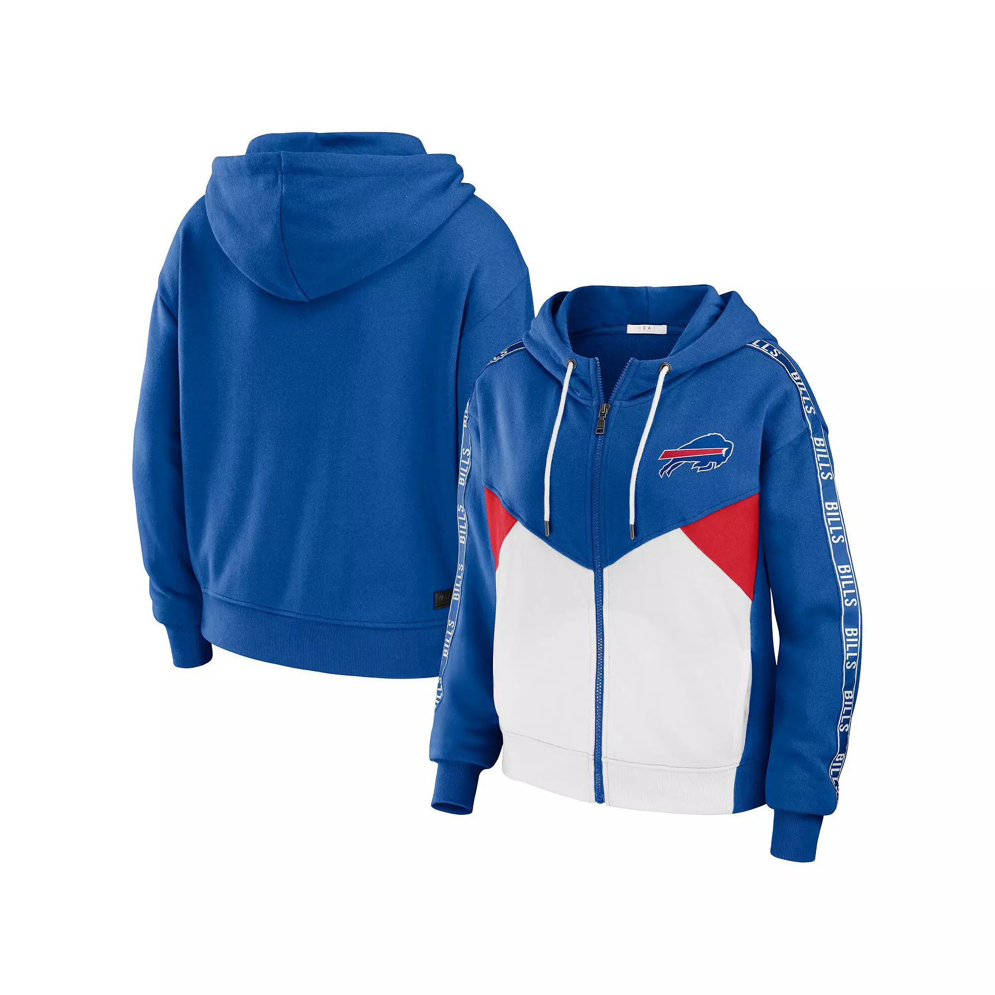 Women's WEAR by Erin Andrews Royal/White Buffalo Bills Color Block Light Weight Modest Crop Full-Zip Hoodie,  Product Image
