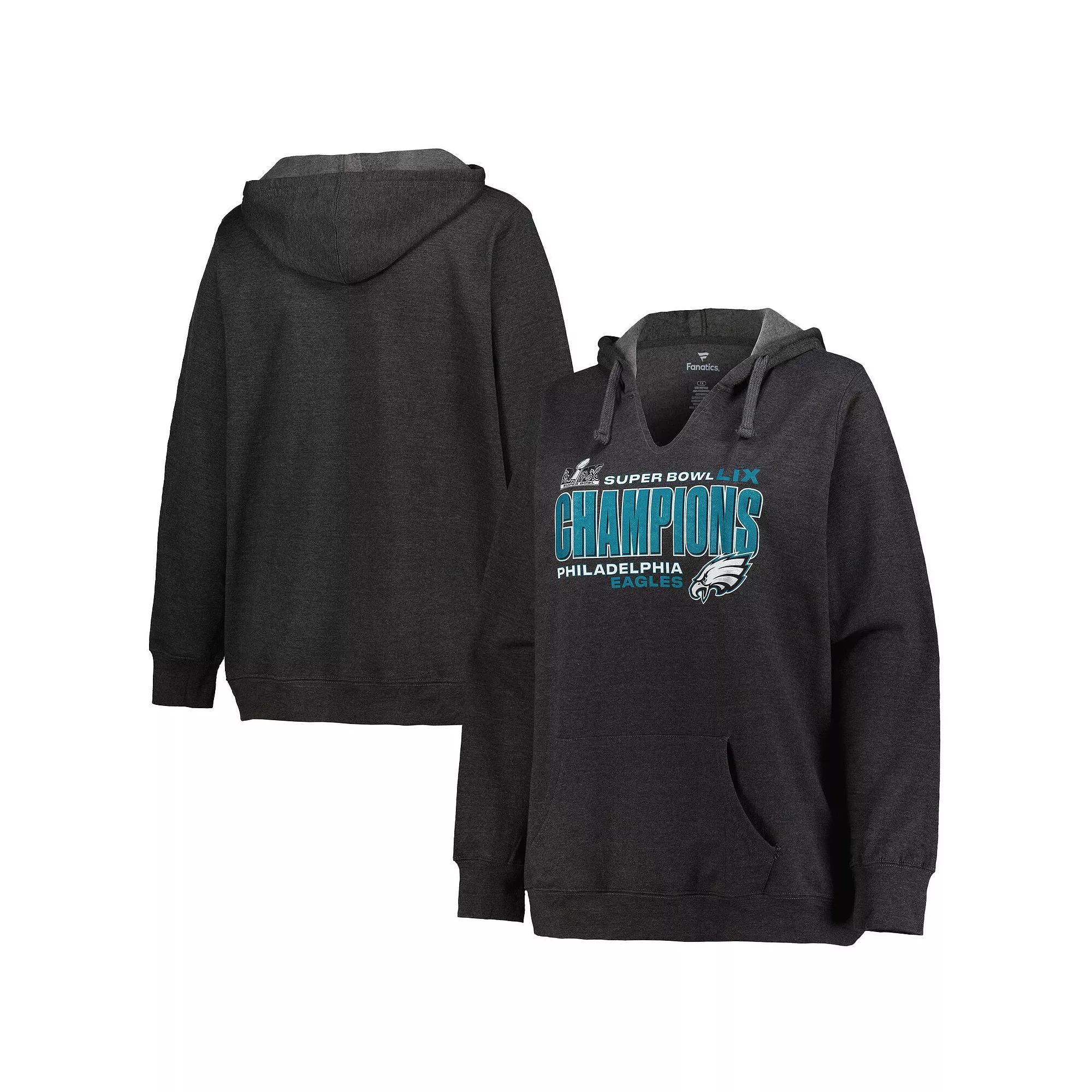 Women's Fanatics  Heather Charcoal Philadelphia Eagles Super Bowl LIX Champions Plus Size Under The Lights Pullover Hoodie, Size: 3XL Product Image