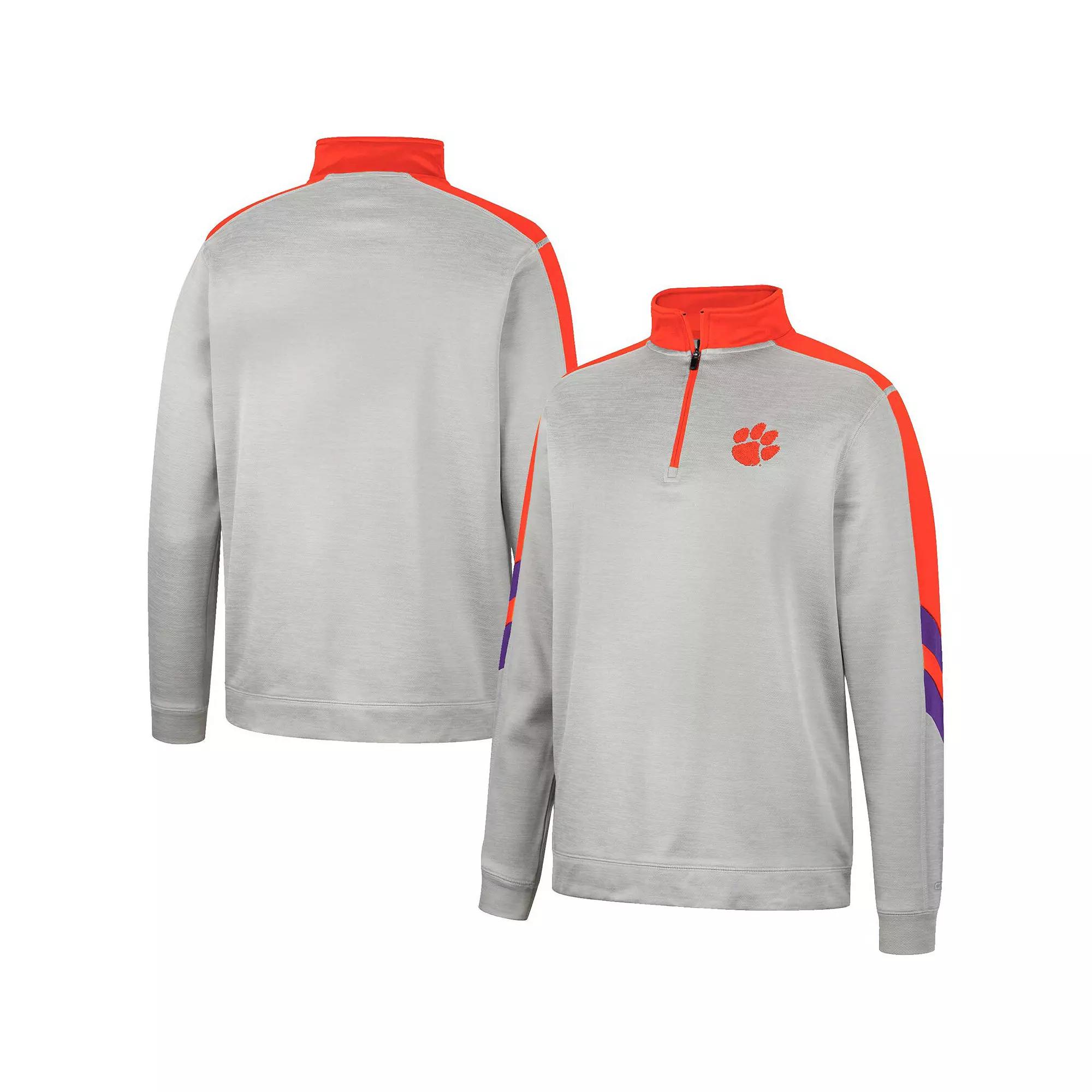 Men's Colosseum Gray/Orange Clemson Tigers Bushwood Fleece Quarter-Zip Jacket,  Product Image