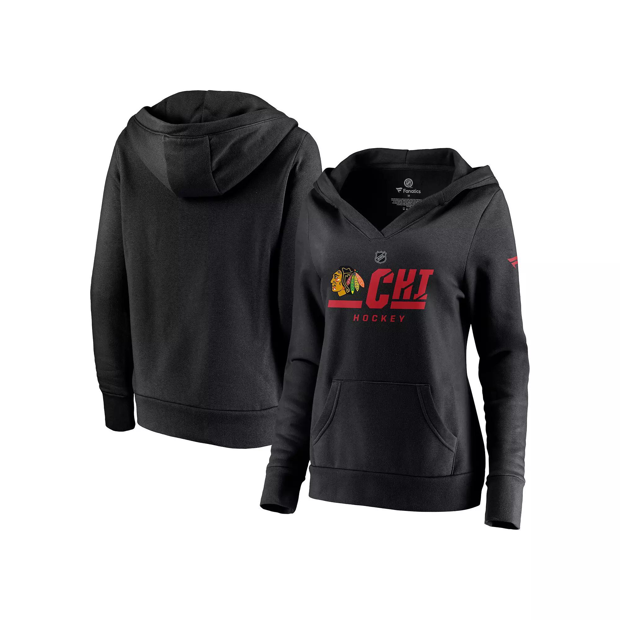 Women's Fanatics Branded Black Chicago Blackhawks Authentic Pro Secondary Logo V-Neck Pullover Hoodie, Size: Small Product Image
