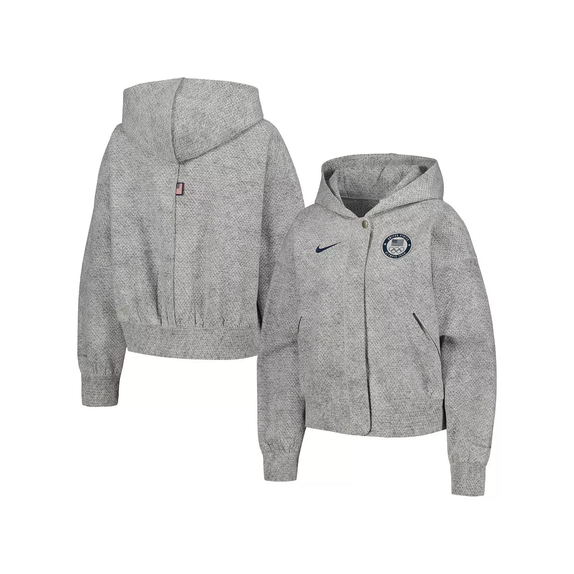 Women's Nike Gray Team USA Media Day Oversized Cropped Hoodie Performance Full-Zip Jacket, Size: Large, Usa Grey Product Image