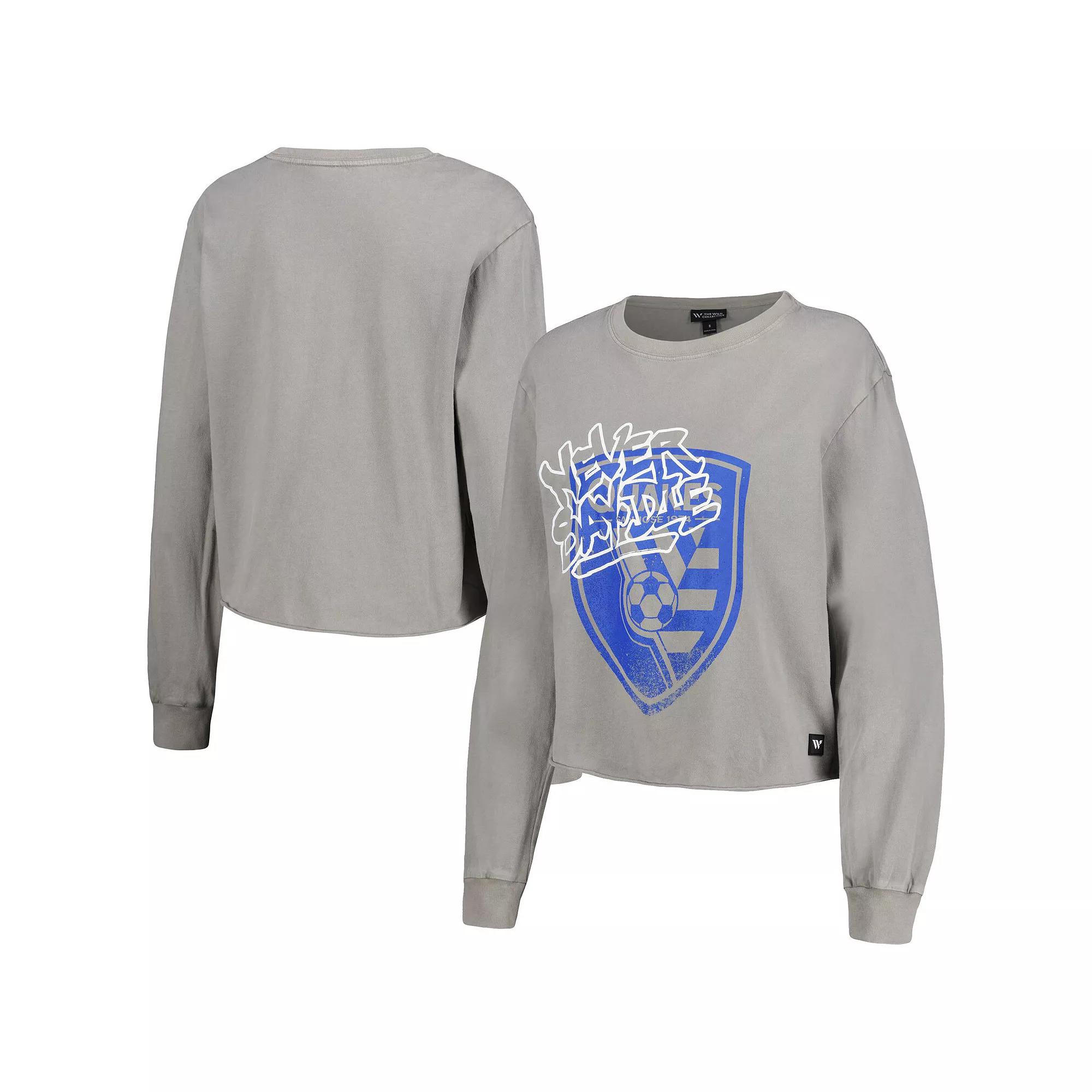 Women's The Wild Collective Gray San Jose Earthquakes Cropped Long Sleeve T-Shirt,  Product Image
