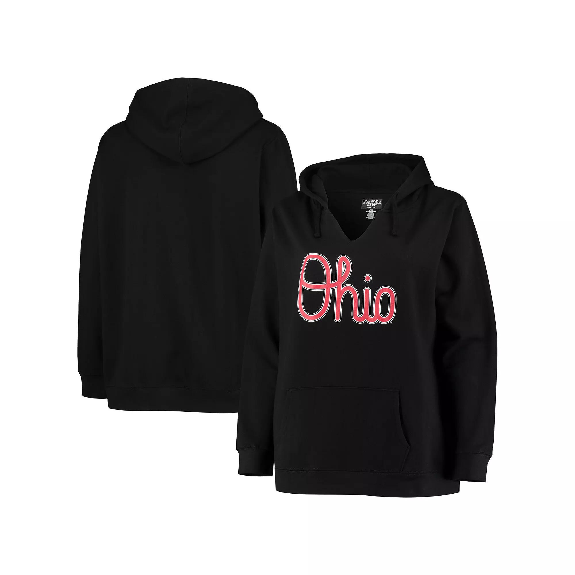 Women's Black Ohio State Buckeyes Plus Size Notch Neck Team Pullover Hoodie, Size: 1XL Product Image